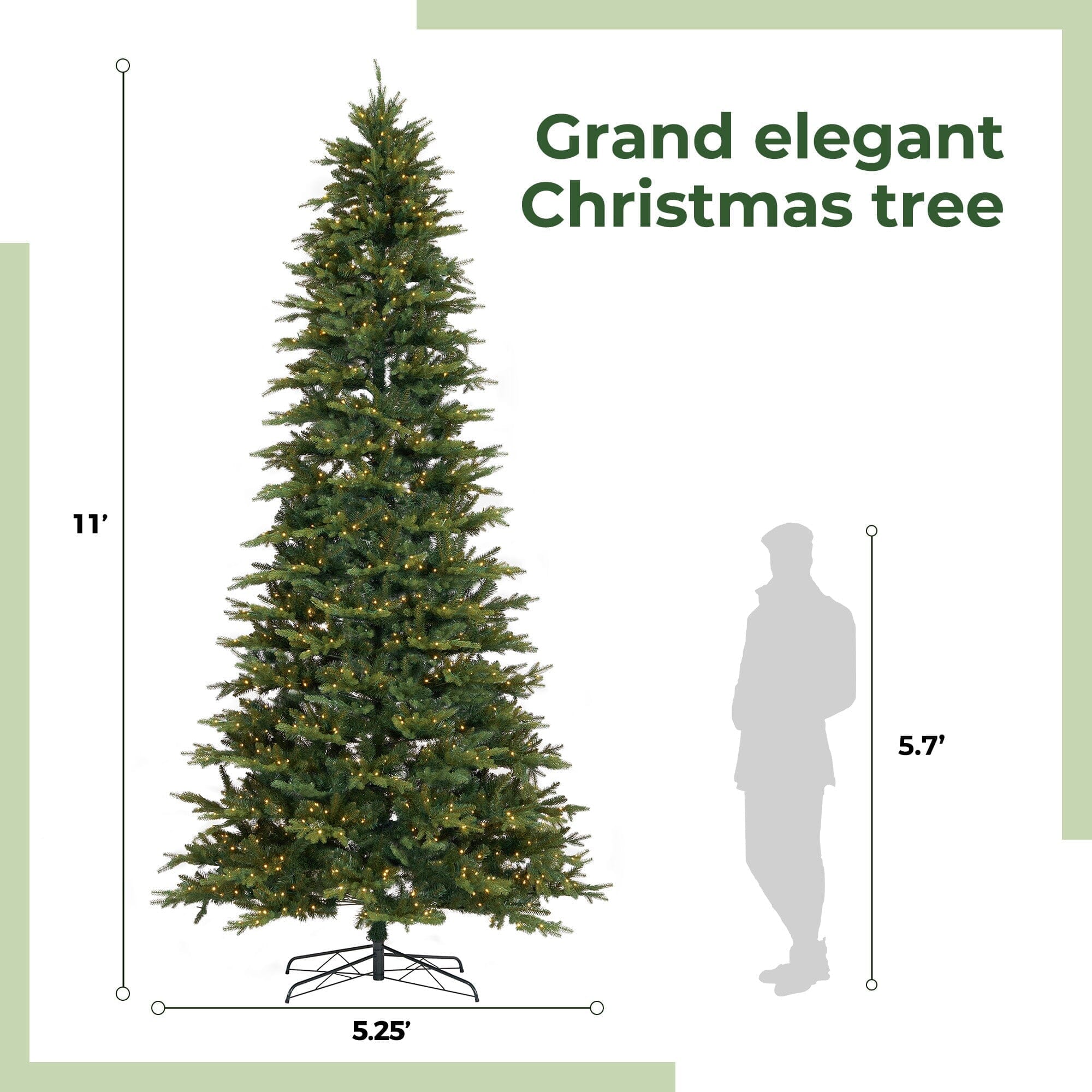 11' Belgium Fir “Natural Look” Artificial Christmas Tree with 1250 Clear LED Lights and 4222 Bendable Branches