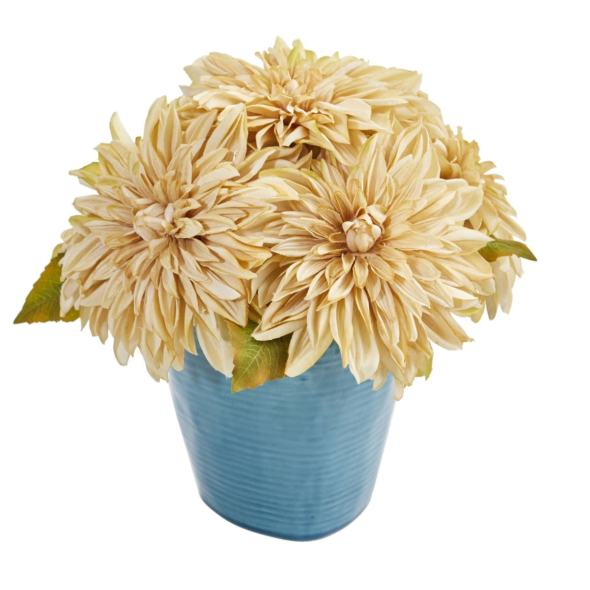 11'' Dahlia Artificial Arrangement in Blue Ceramic Vase