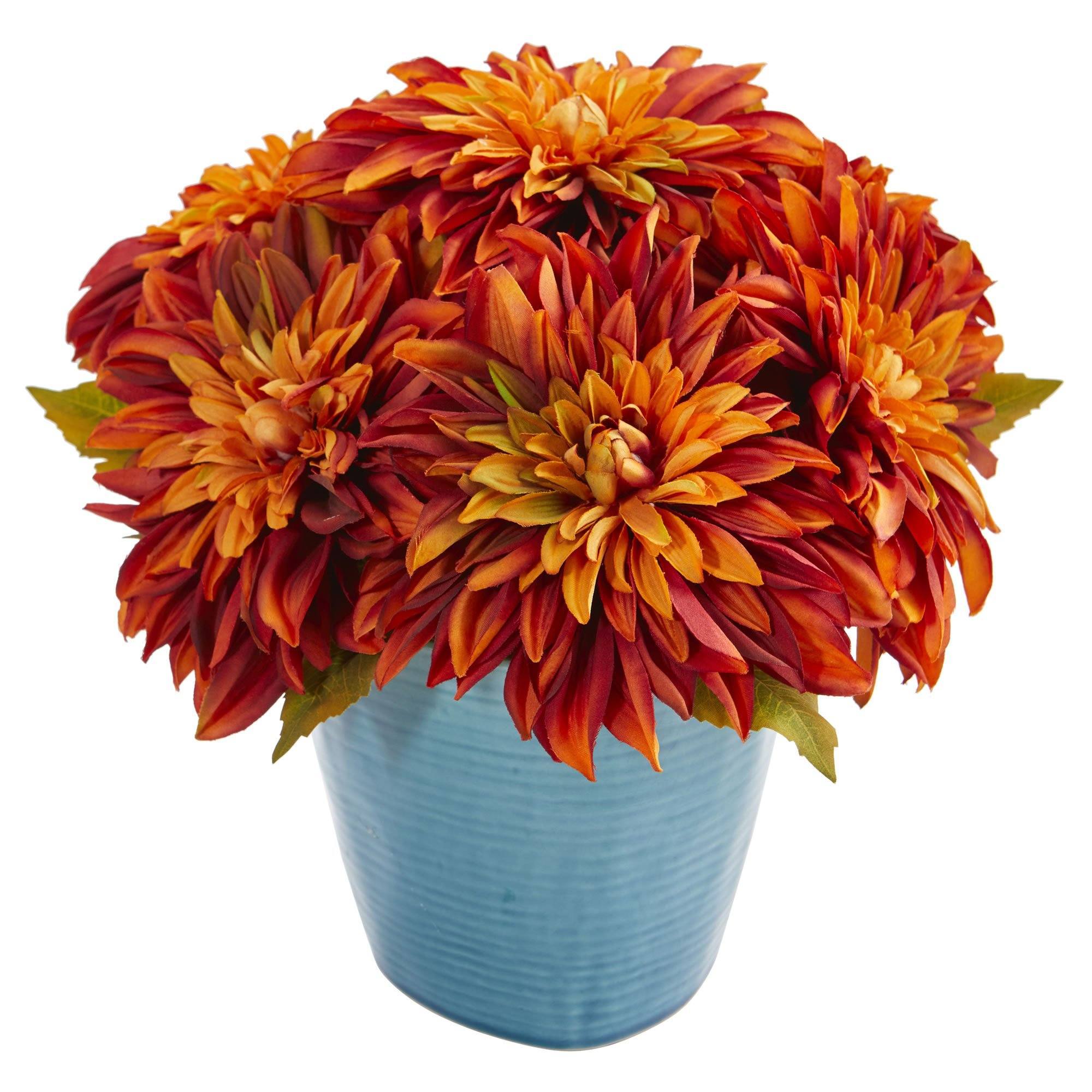 11'' Dahlia Artificial Arrangement in Blue Ceramic Vase