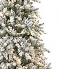 11' Flocked Livingston Fir Artificial Christmas Tree with Pine Cones, 950 Clear Warm LED Lights and 3016 Bendable Branches