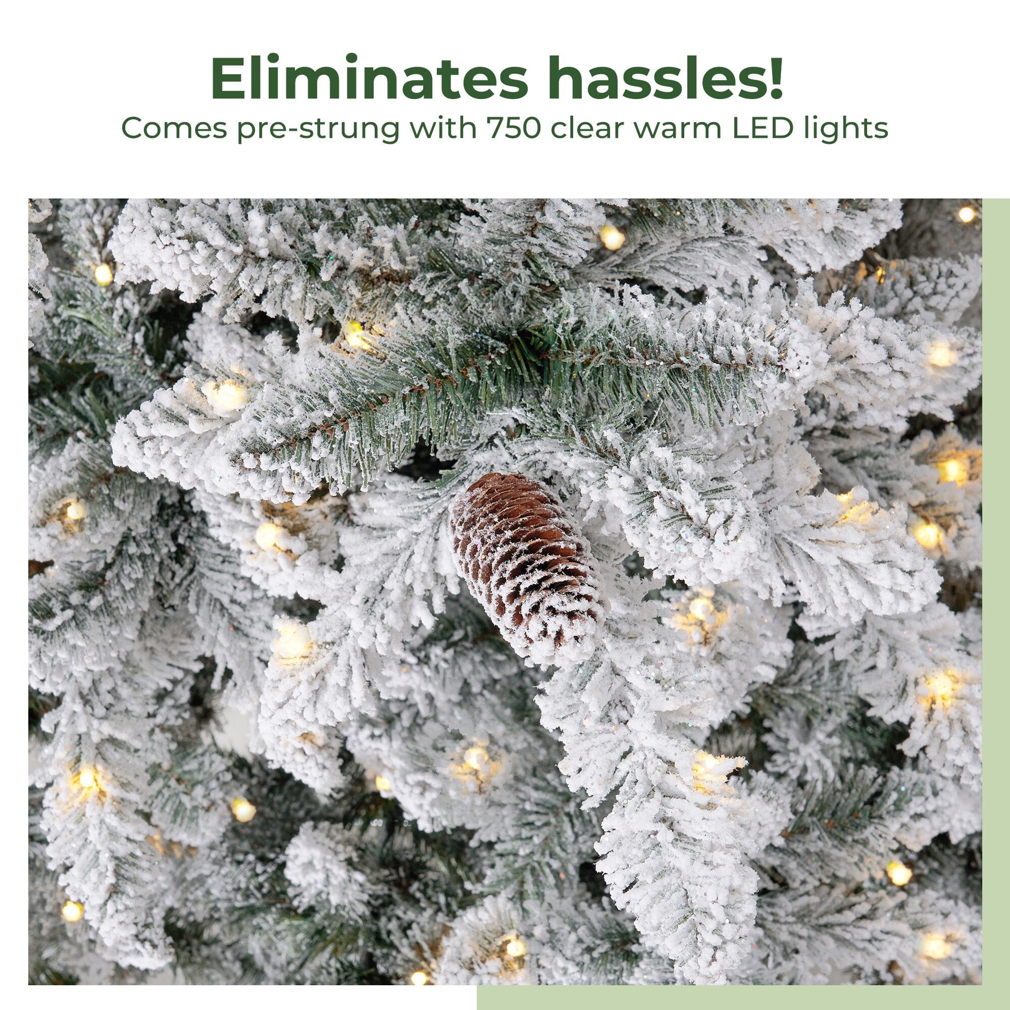 11' Flocked Livingston Fir Artificial Christmas Tree with Pine Cones, 950 Clear Warm LED Lights and 3016 Bendable Branches