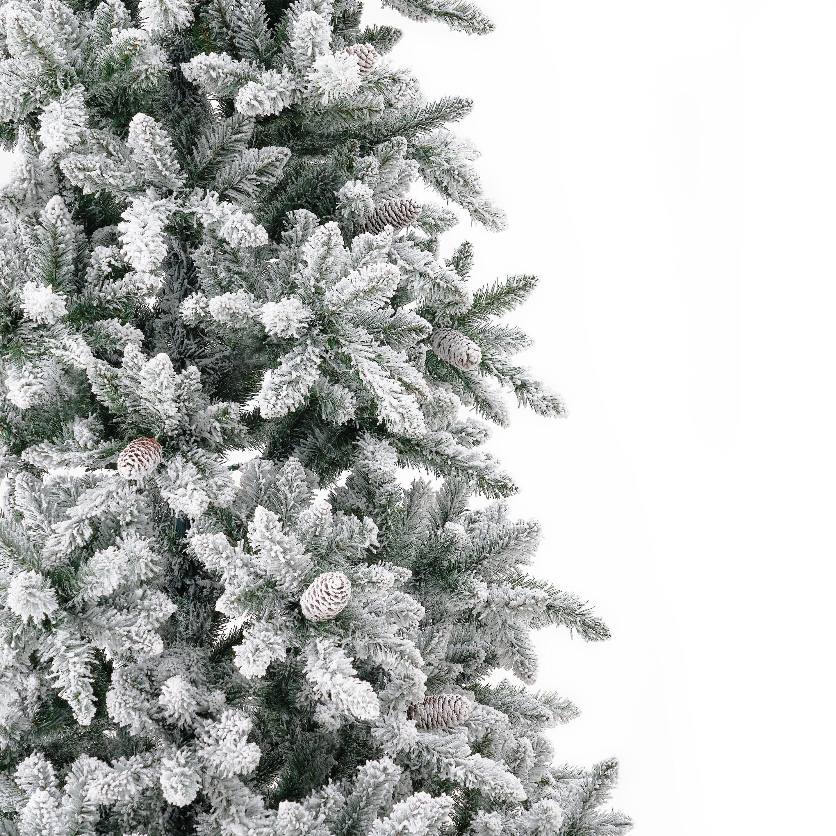 11' Flocked Livingston Fir Artificial Christmas Tree with Pine Cones, 950 Clear Warm LED Lights and 3016 Bendable Branches