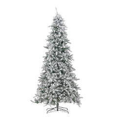 11' Flocked Livingston Fir Artificial Christmas Tree with Pine Cones, 950 Clear Warm LED Lights and 3016 Bendable Branches