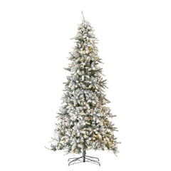 11' Flocked Livingston Fir Artificial Christmas Tree with Pine Cones, 950 Clear Warm LED Lights and 3016 Bendable Branches