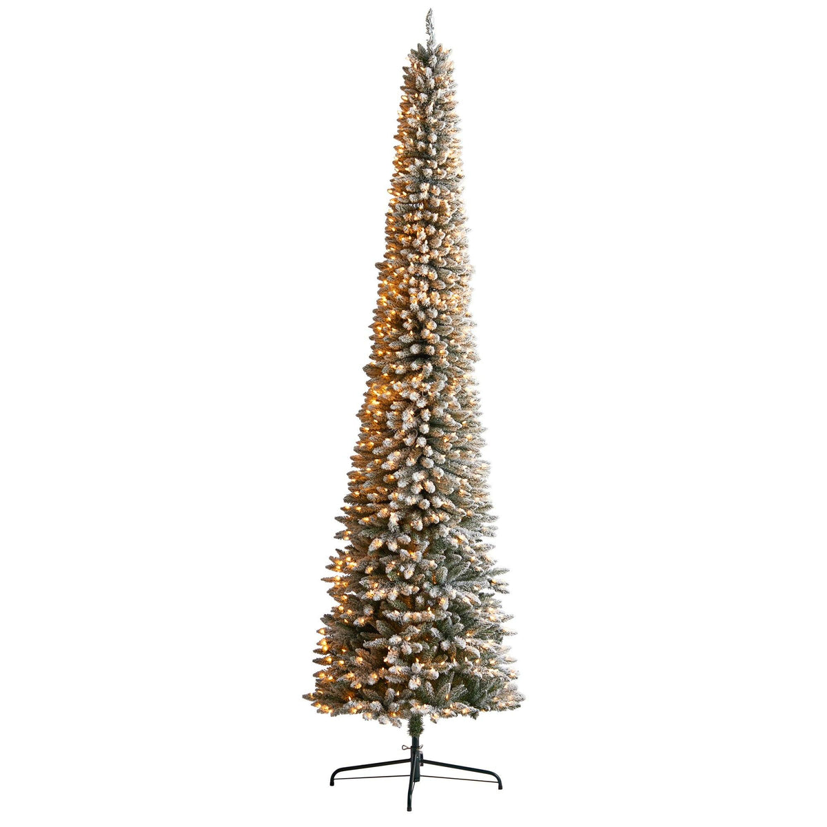 11' Flocked Pencil Artificial Christmas Tree with 850 Clear Lights and 1435 Bendable Branches