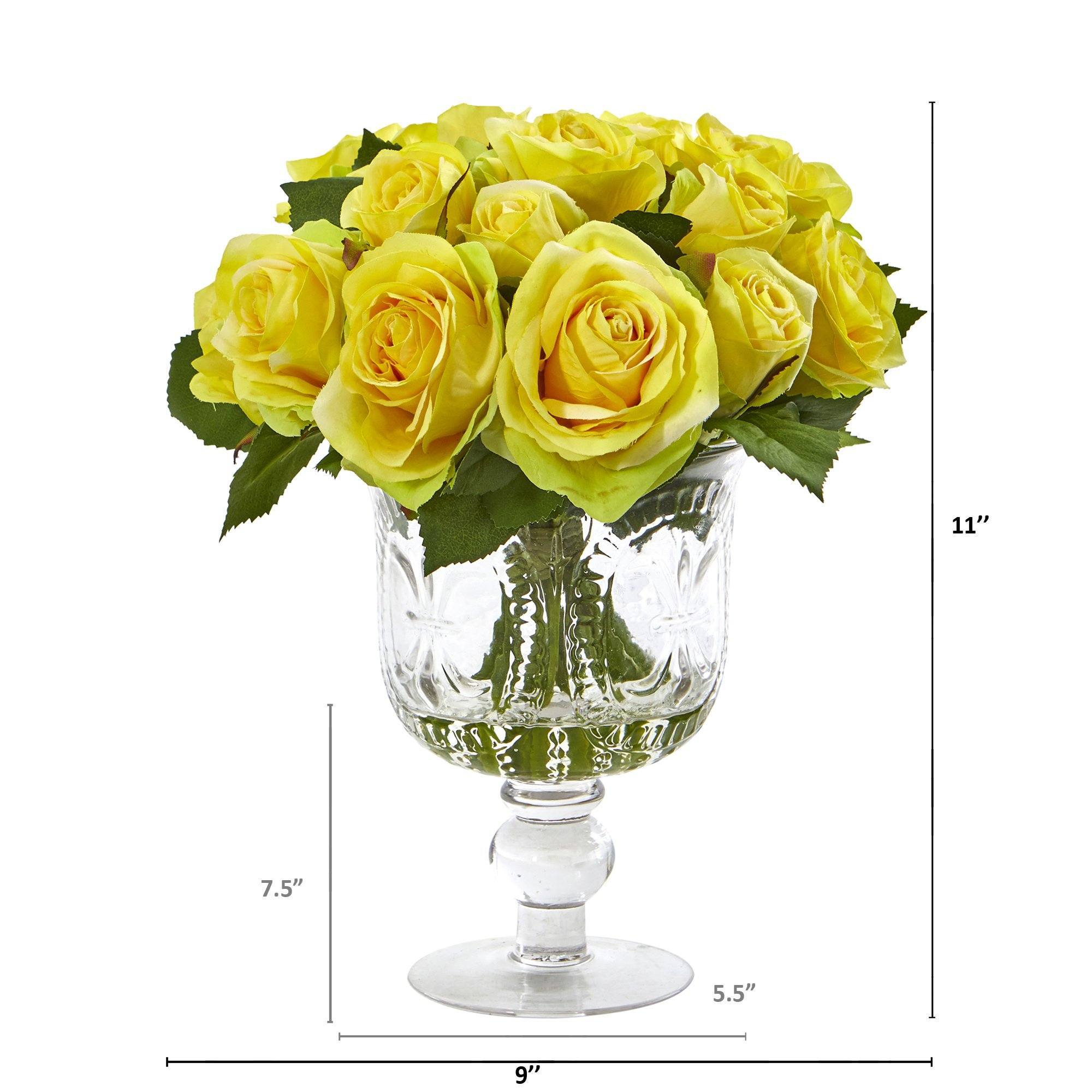 11” Rose Artificial Arrangement in Royal Glass Urn