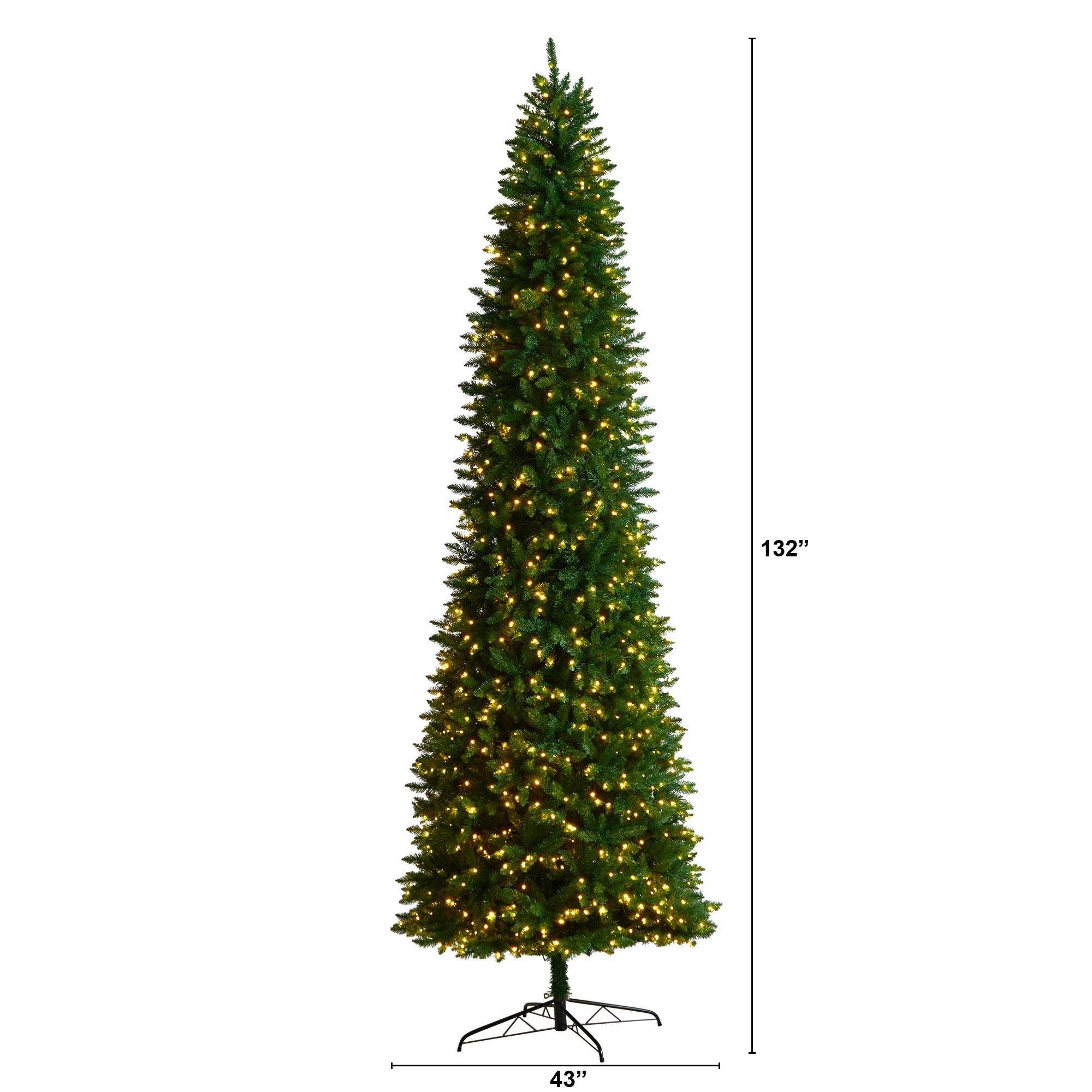11' Slim Green Mountain Pine Christmas Tree with 950 Clear LED Lights and 2836 Bendable Branches