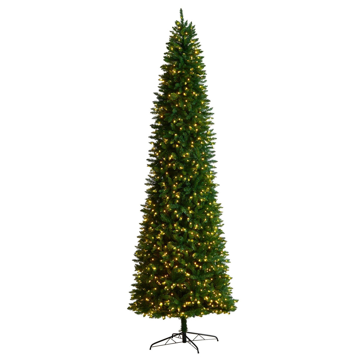 11' Slim Green Mountain Pine Christmas Tree with 950 Clear LED Lights and 2836 Bendable Branches