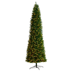 11' Slim Green Mountain Pine Christmas Tree with 950 Clear LED Lights and 2836 Bendable Branches