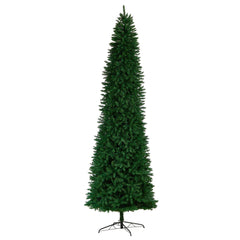 11' Slim Green Mountain Pine Christmas Tree with 950 Clear LED Lights and 2836 Bendable Branches