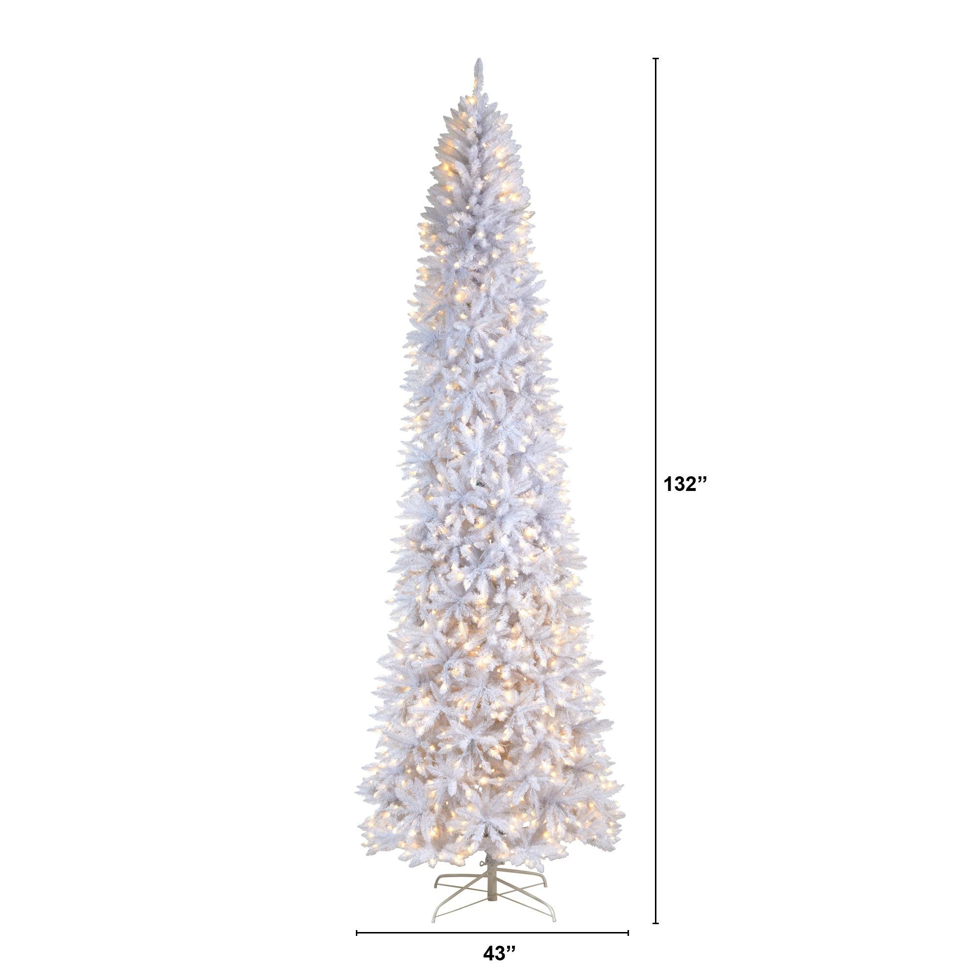 11' Slim White Artificial Christmas Tree with 950 Warm White LED Lights and 2836 Bendable Branches