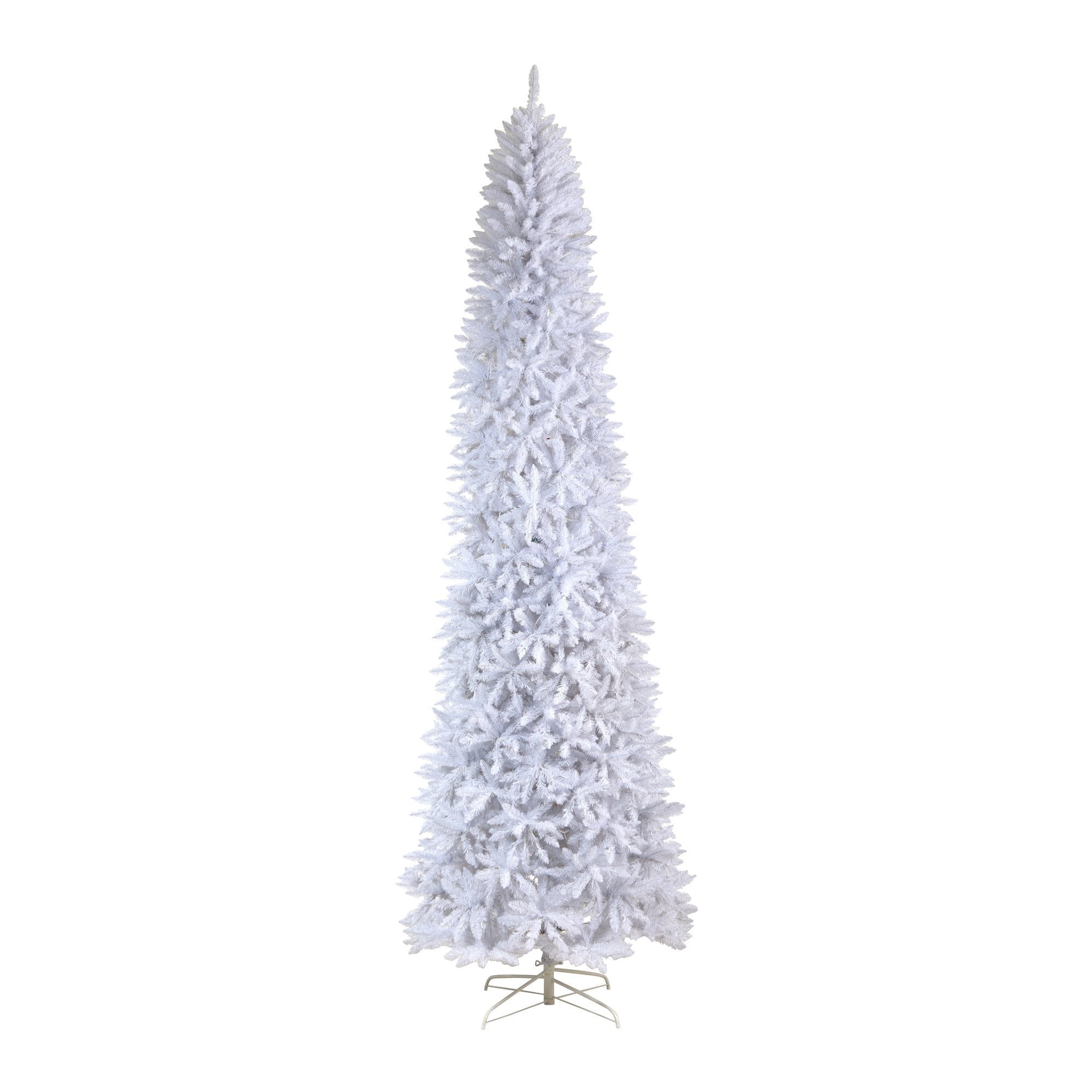 11' Slim White Artificial Christmas Tree with 950 Warm White LED Lights and 2836 Bendable Branches