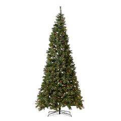11' White Mountain Pine Artificial Christmas Tree with 1050 Clear LED Lights, Pine Cones and 2395 Bendable Branches