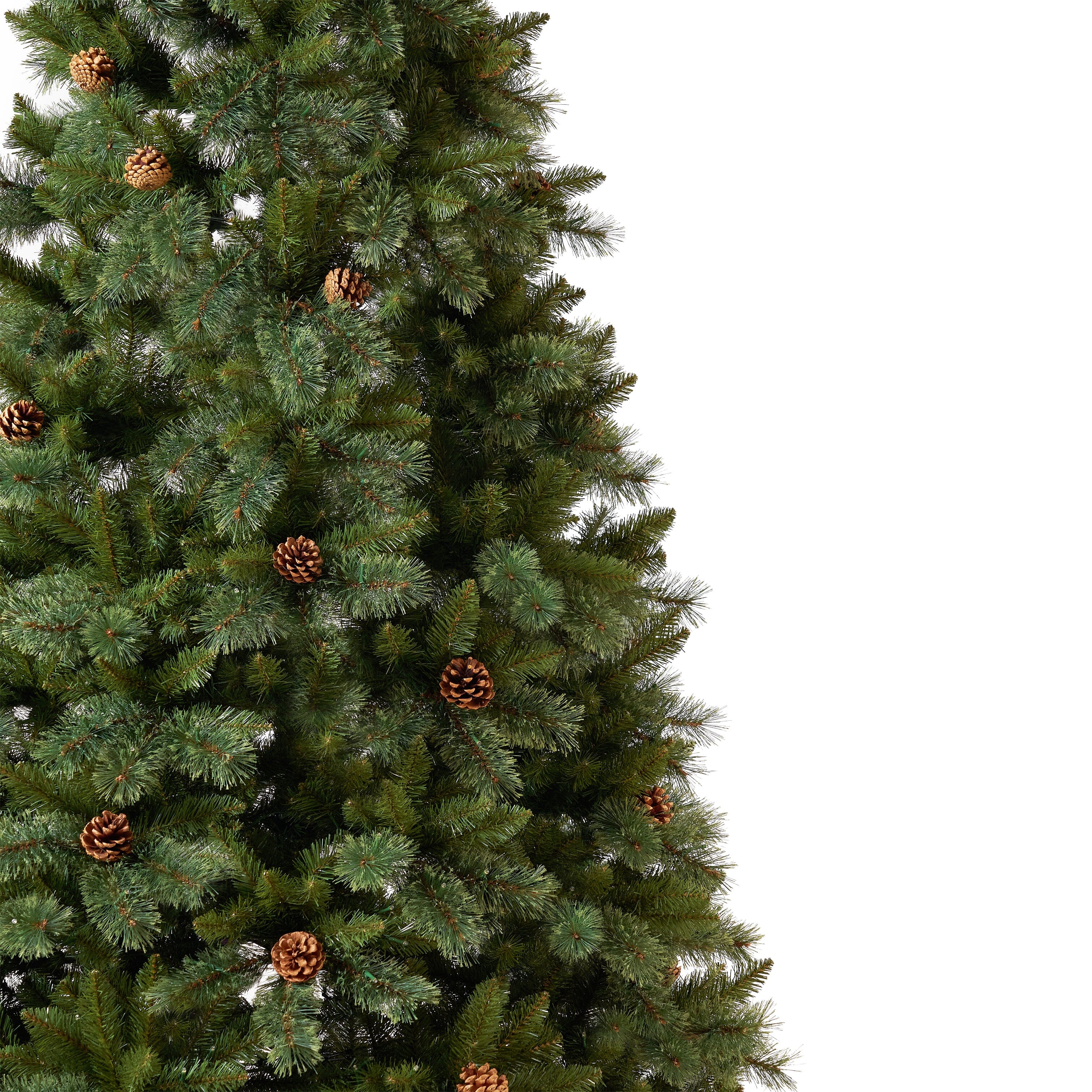 11' White Mountain Pine Artificial Christmas Tree with 1050 Clear LED Lights, Pine Cones and 2395 Bendable Branches