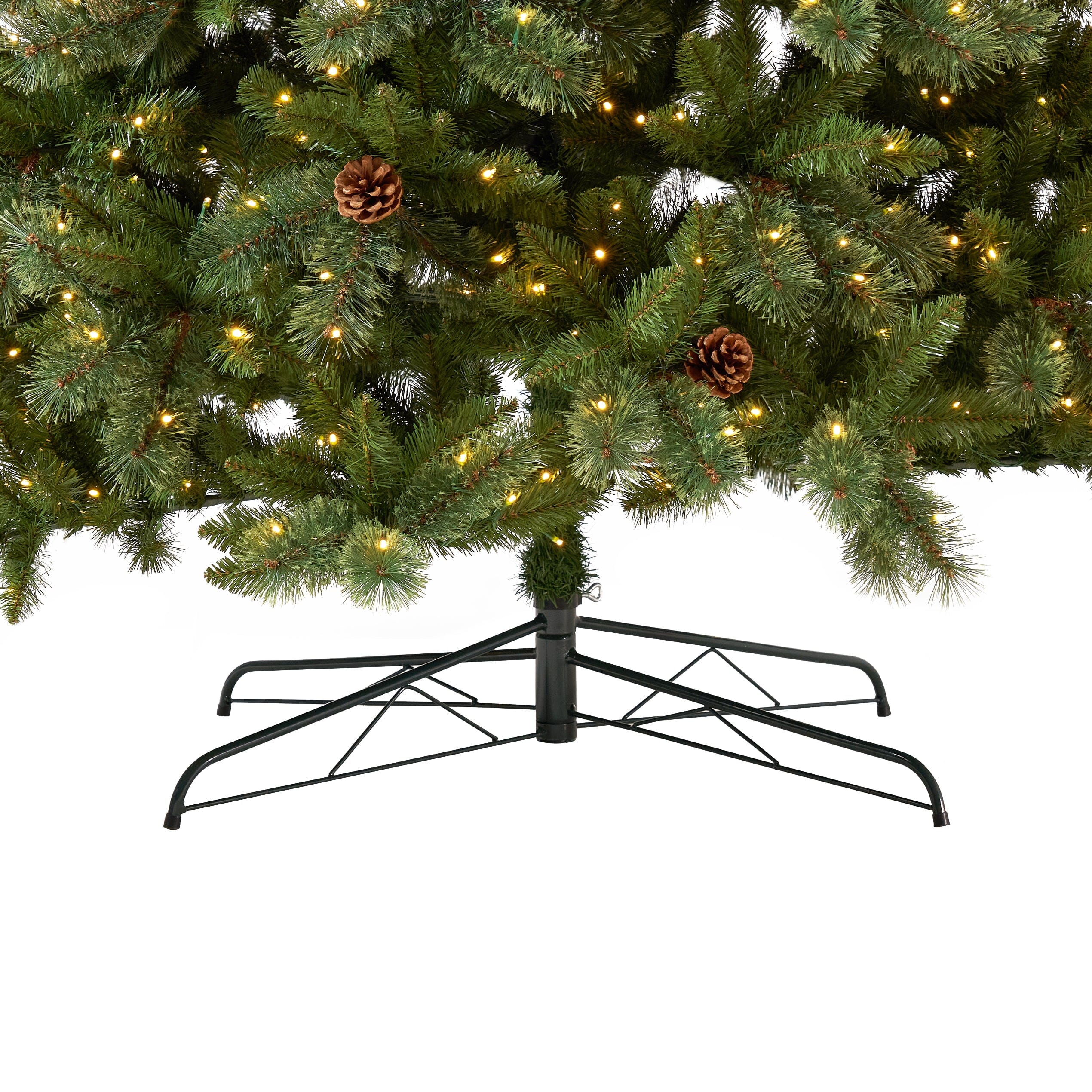 11' White Mountain Pine Artificial Christmas Tree with 1050 Clear LED Lights, Pine Cones and 2395 Bendable Branches