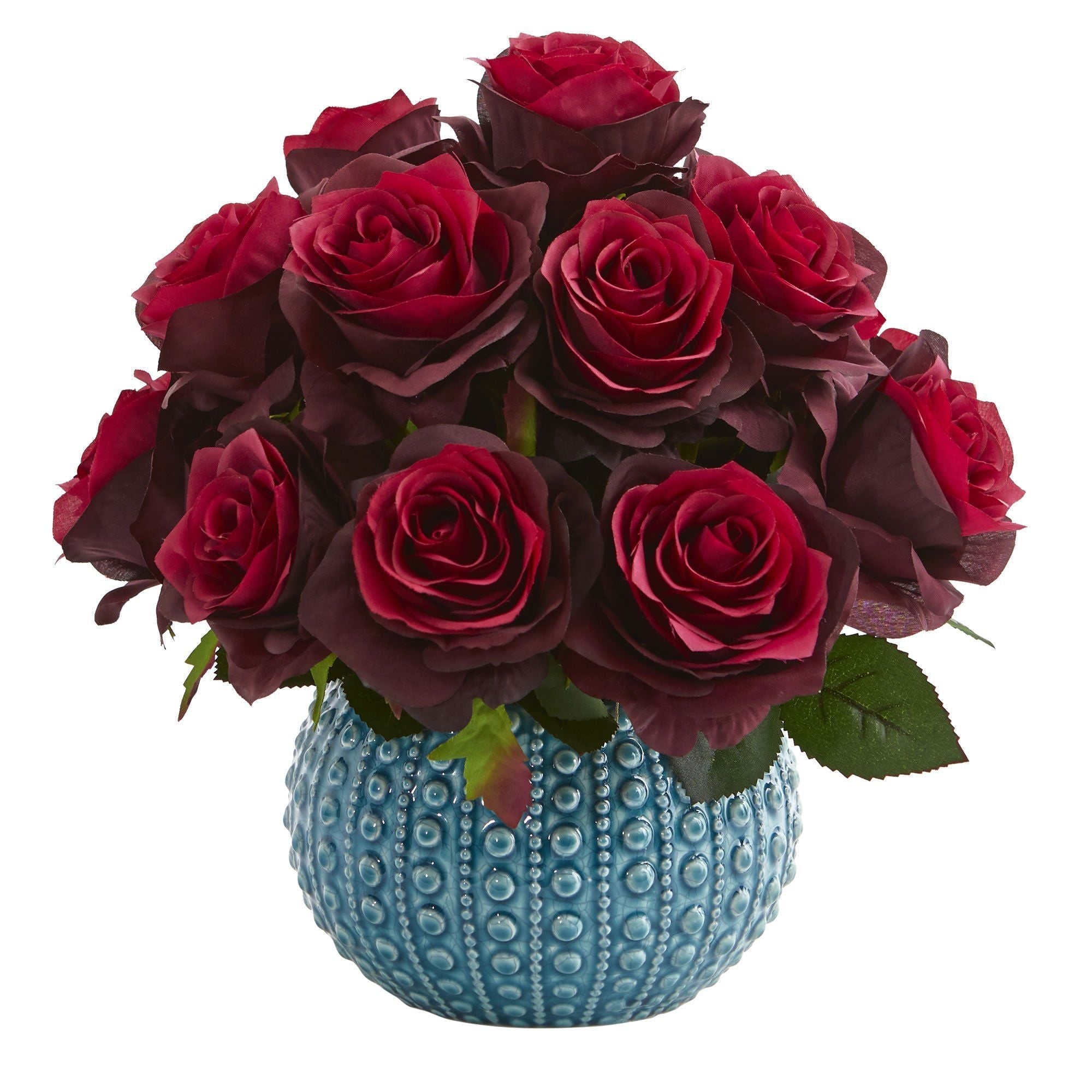 11.5'' Rose Artificial Arrangement in Blue Ceramic Vase