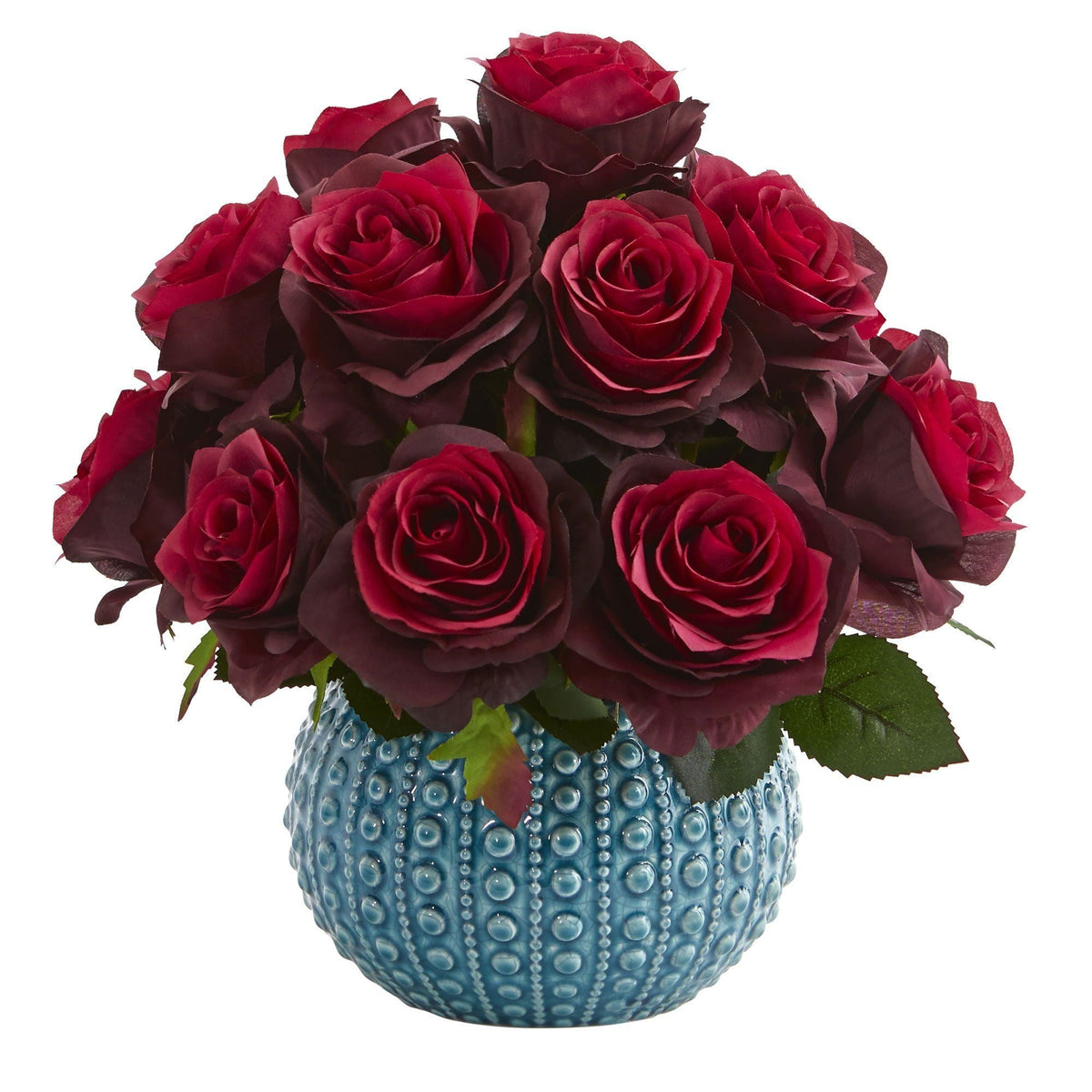 11.5'' Rose Artificial Arrangement in Blue Ceramic Vase