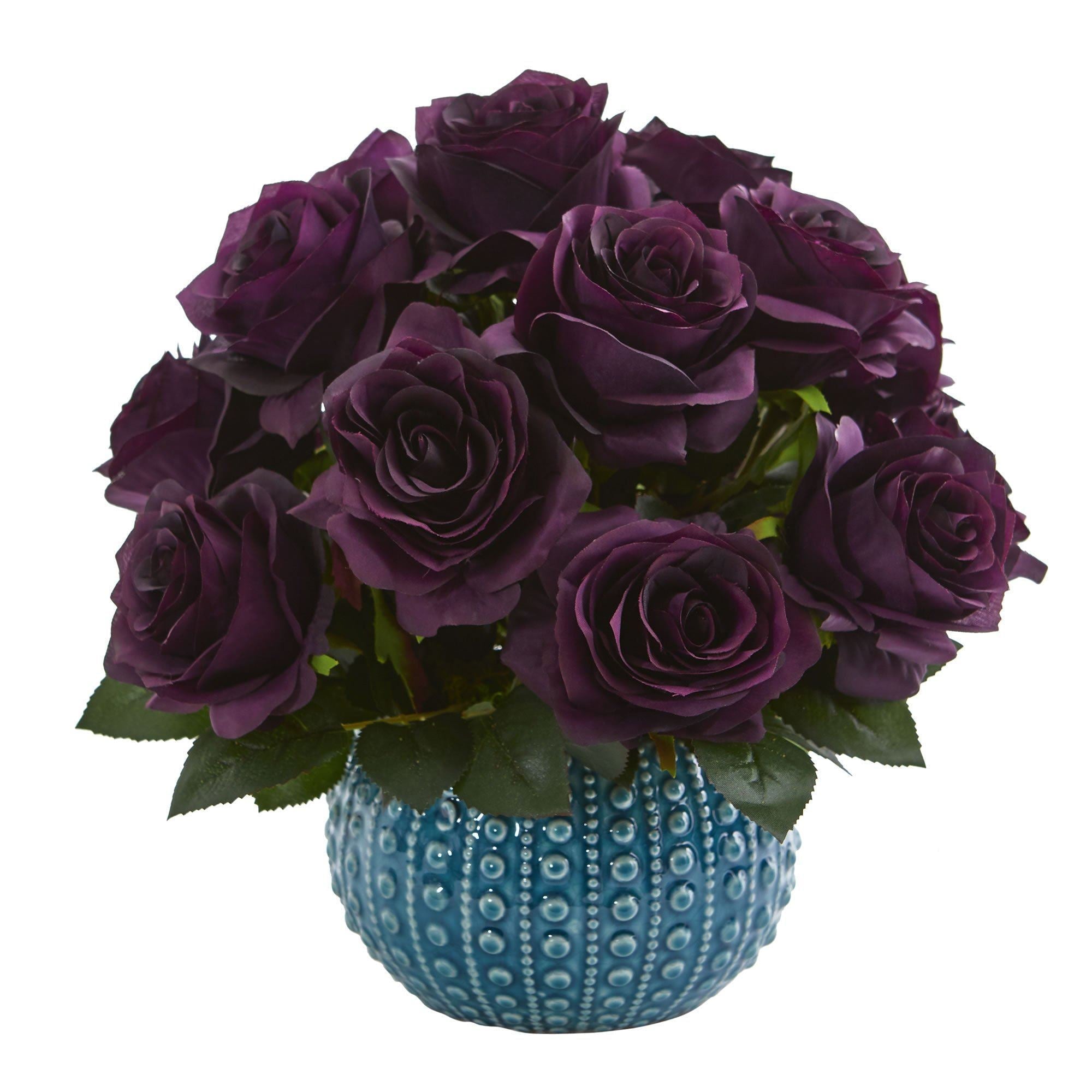 11.5'' Rose Artificial Arrangement in Blue Ceramic Vase