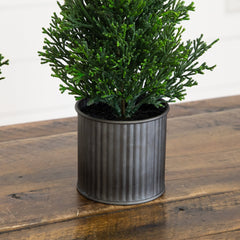 12” Artificial Mini Christmas Cedar Pine Tree in Metal Tin Planter - Set of 2