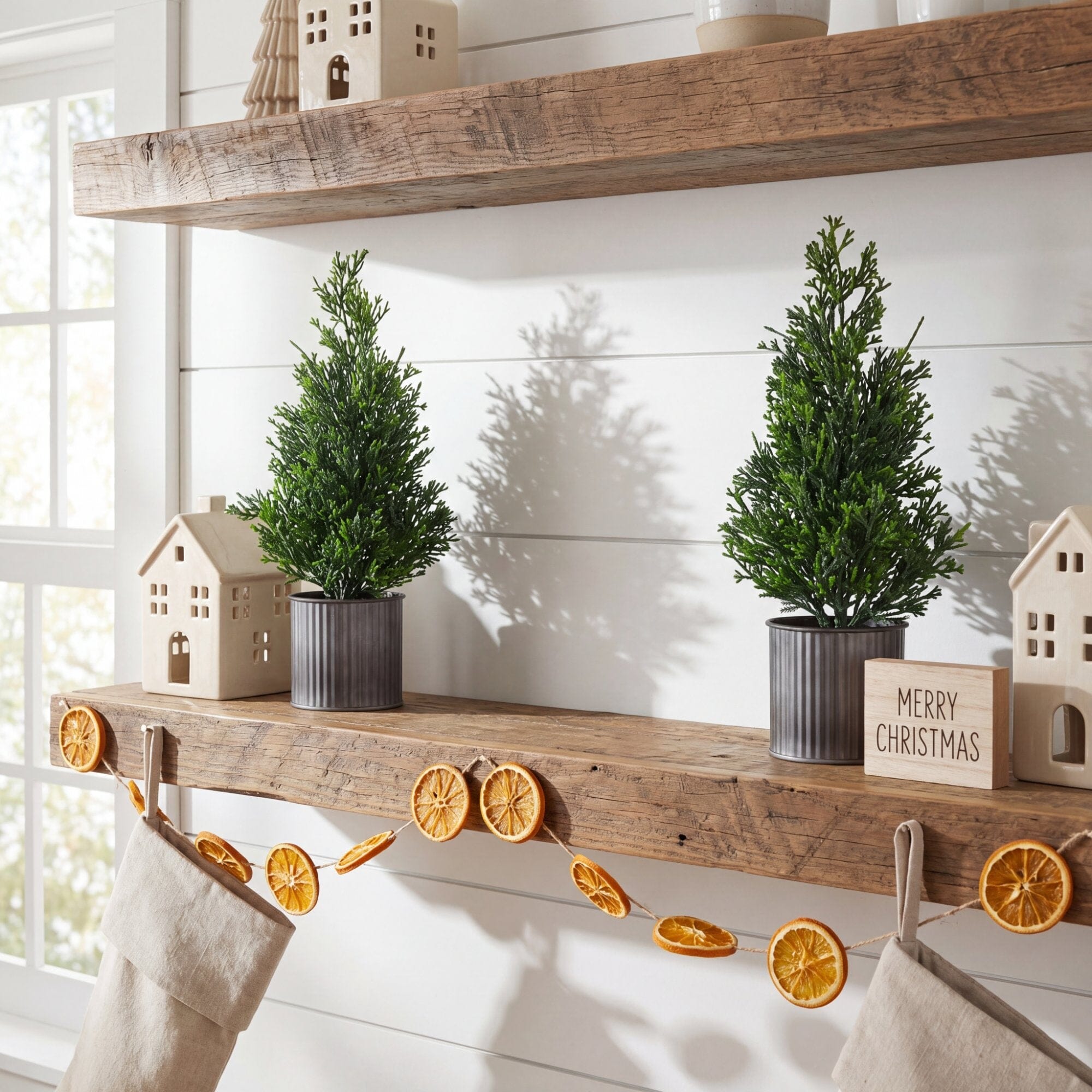 12” Artificial Mini Christmas Cedar Pine Tree in Metal Tin Planter - Set of 2