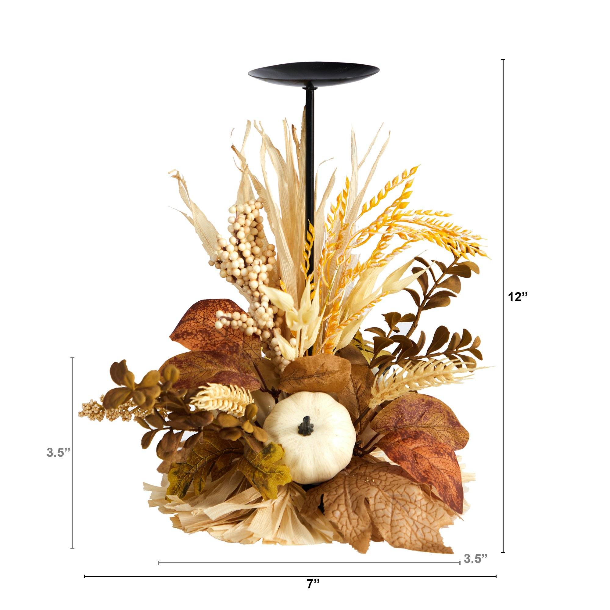 12” Autumn Harvest and Pumpkin Fall Candle Holder