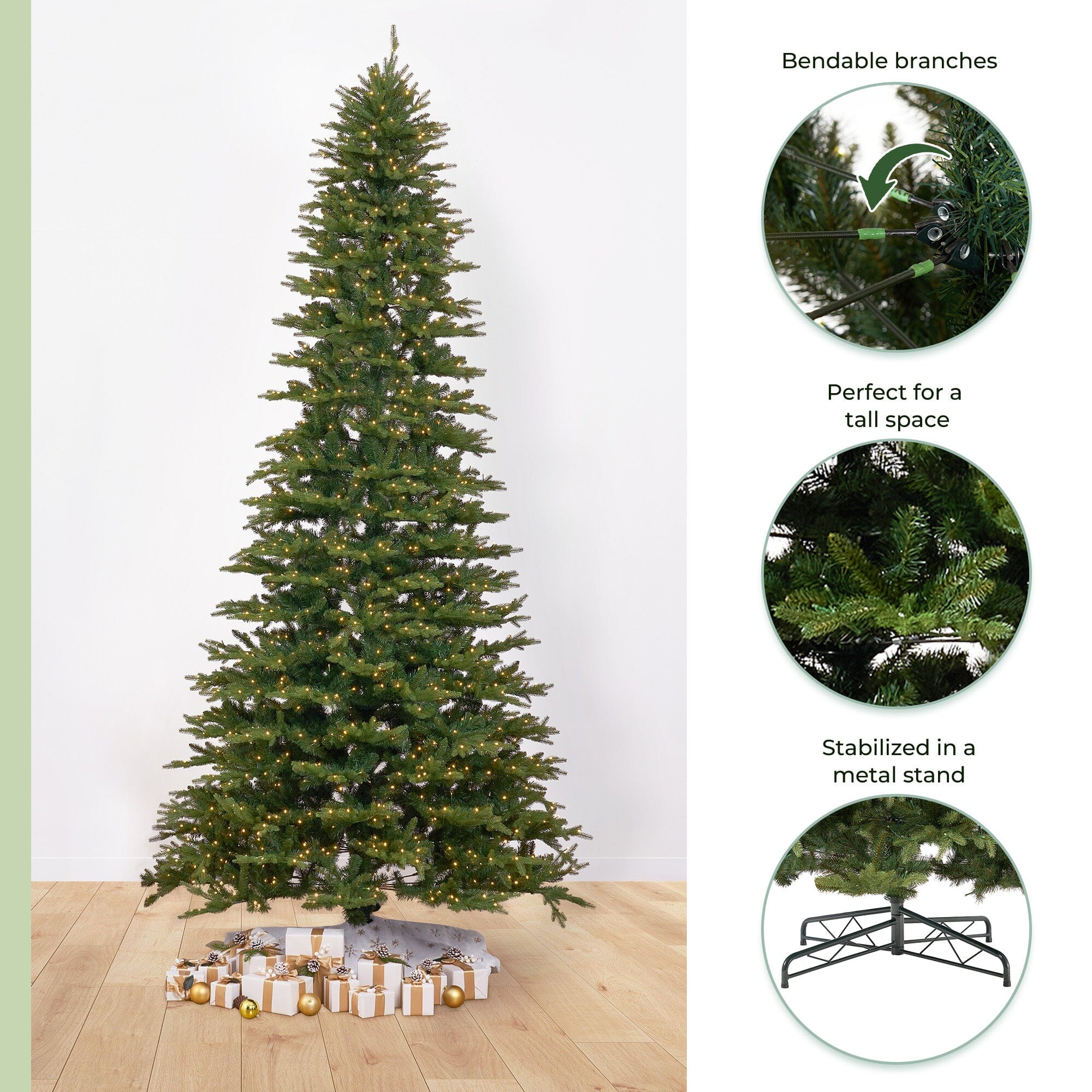 12' Belgium Fir “Natural Look” Artificial Christmas Tree with 1500 Clear LED Lights and 4962 Bendable Branches