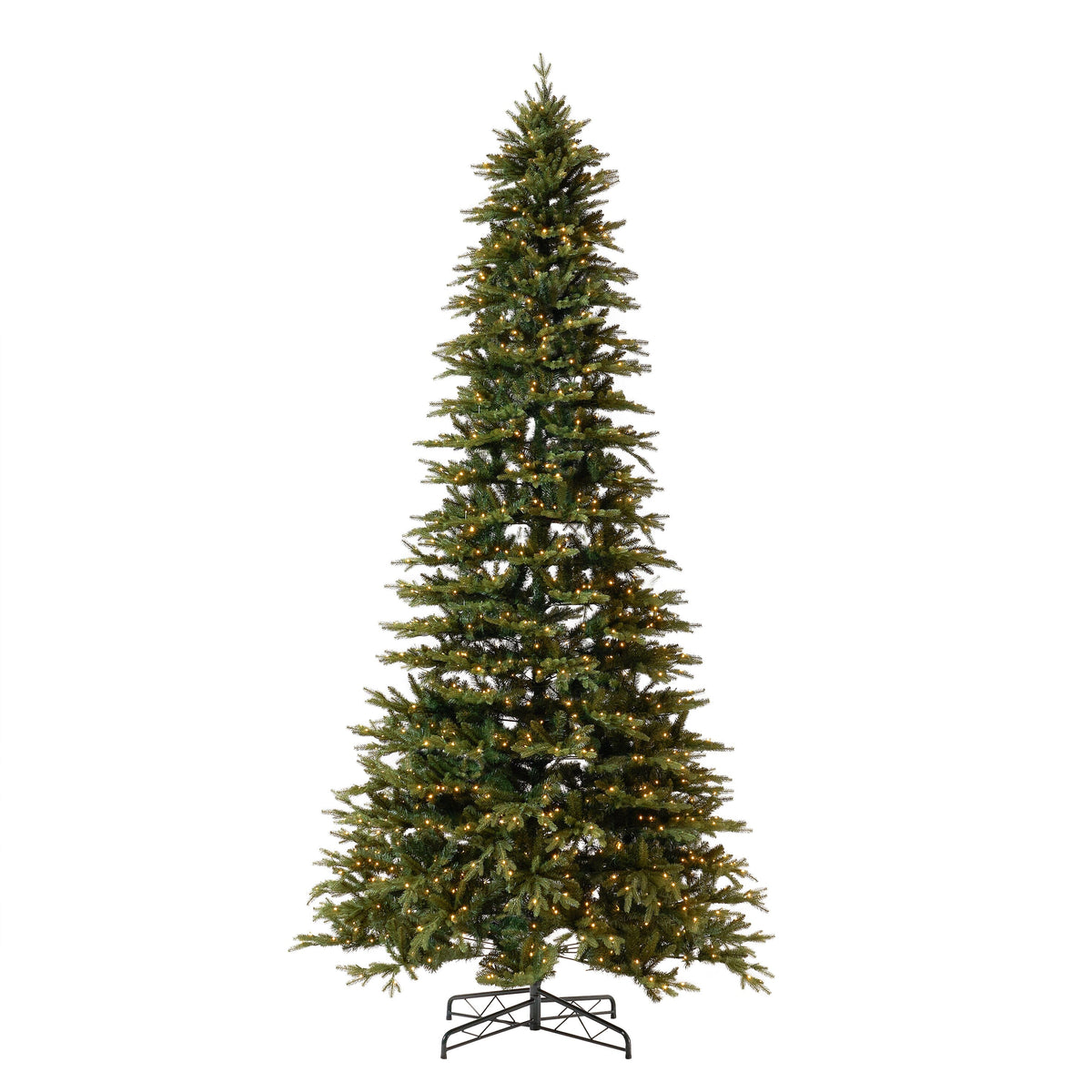 12' Belgium Fir “Natural Look” Artificial Christmas Tree with 1500 Clear LED Lights and 4962 Bendable Branches