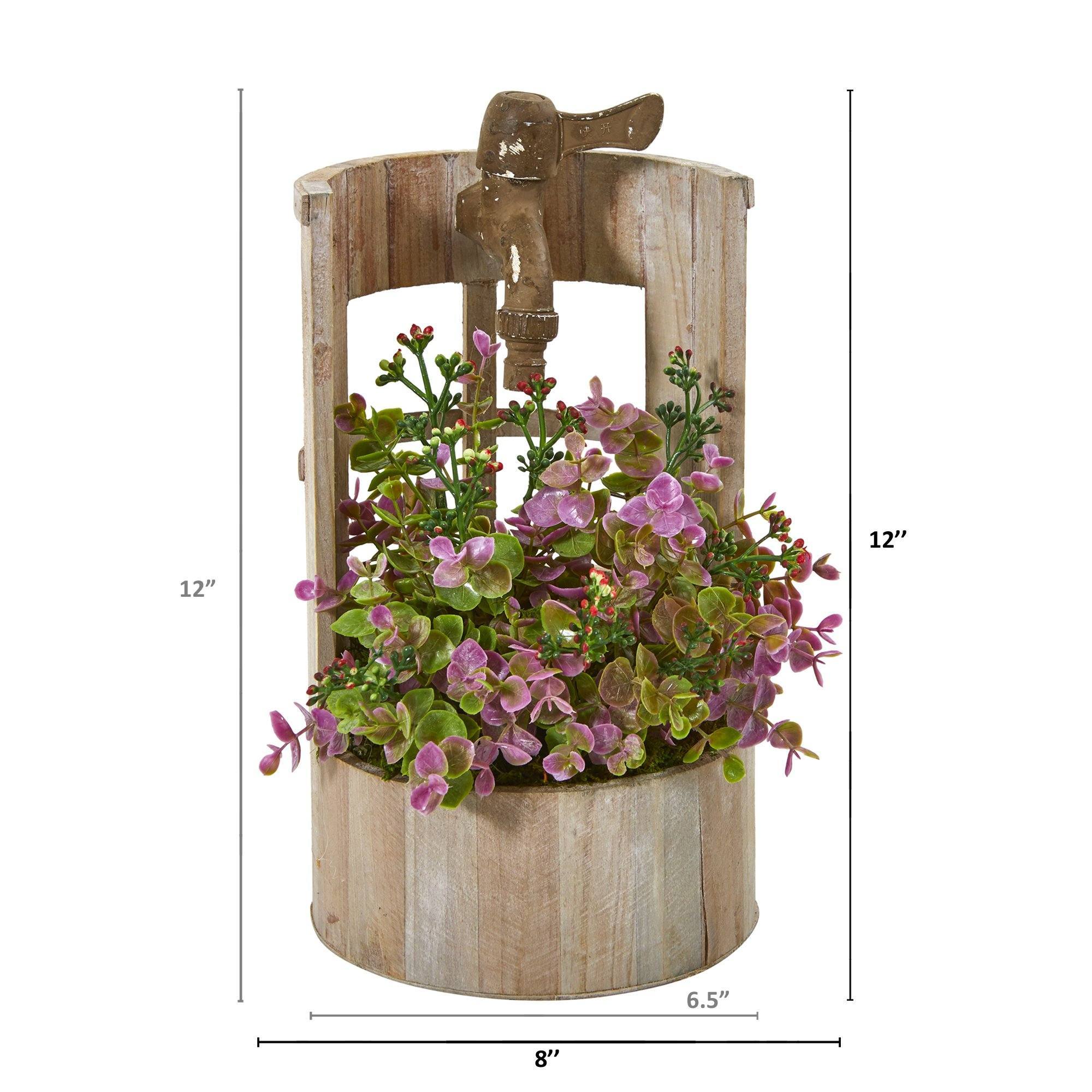 12” Eucalyptus and Sedum Artificial Plant in Faucet Planter