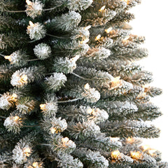 12' Flocked Pencil Artificial Christmas Tree with 1000 Clear Lights and 1819 Bendable Branches