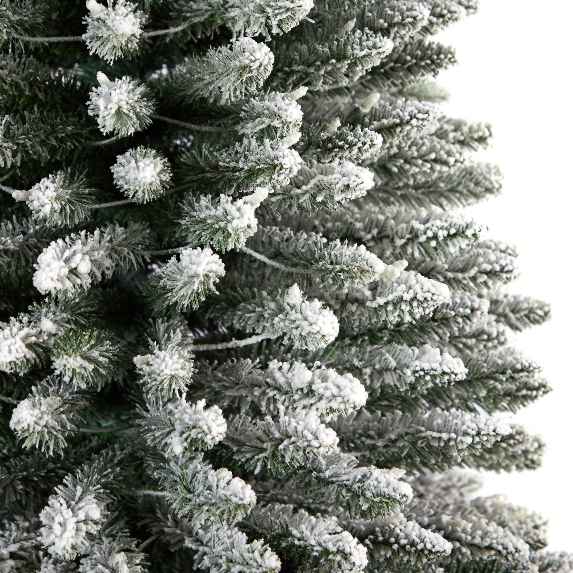 12' Flocked Pencil Artificial Christmas Tree with 1000 Clear Lights and 1819 Bendable Branches