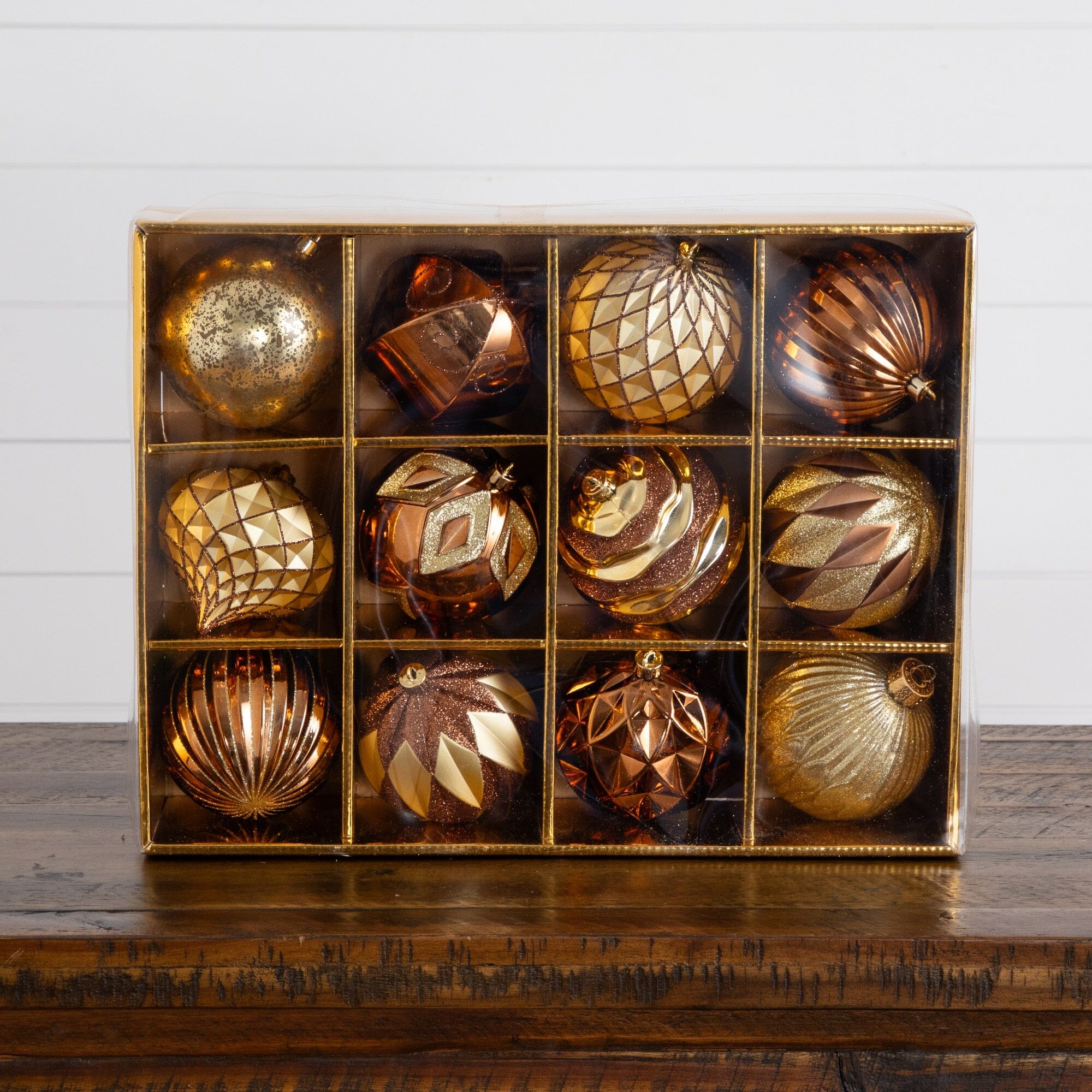 12-pc Gold and Bronze Ball Shatterproof Christmas Ornaments
