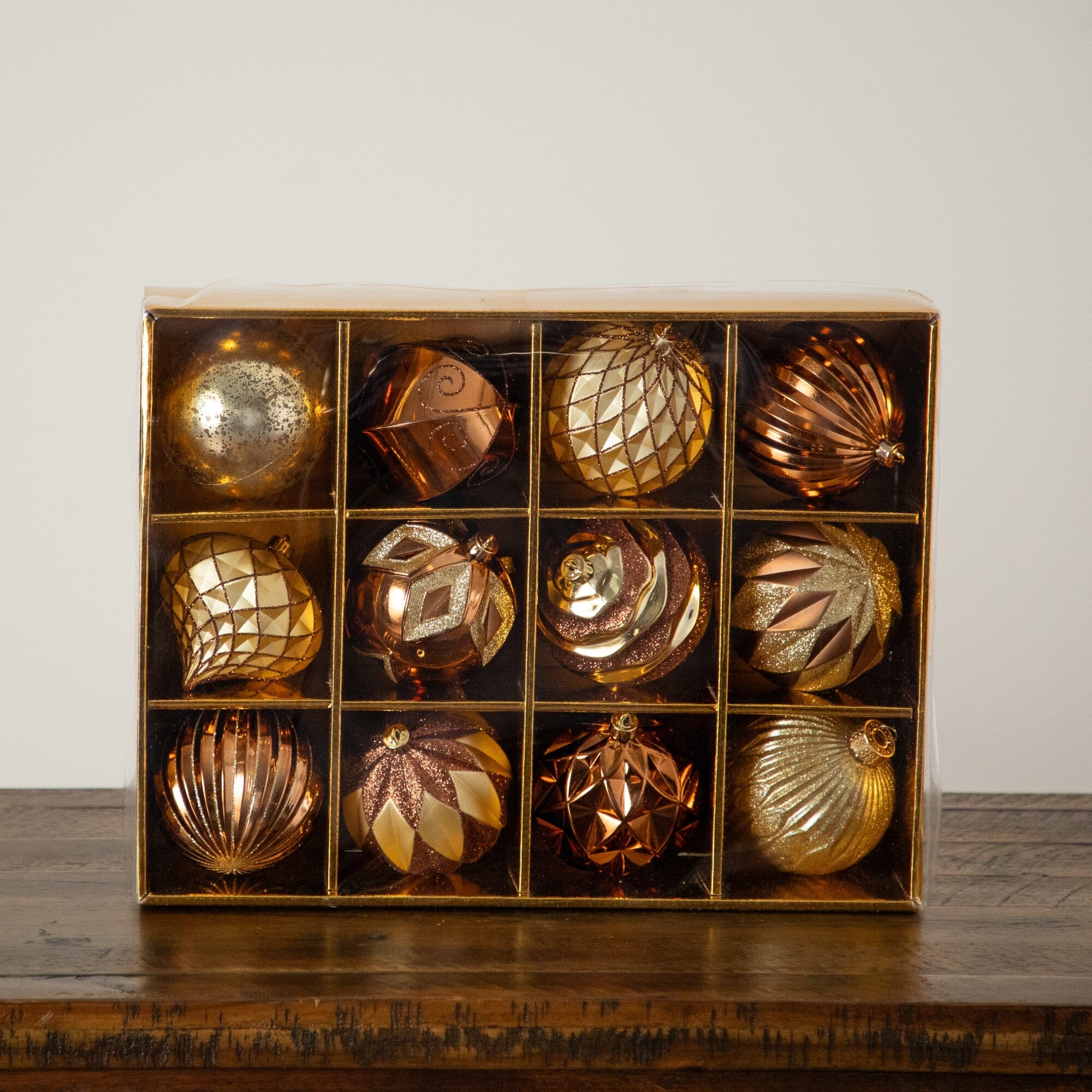 12-pc Gold and Bronze Ball Shatterproof Christmas Ornaments