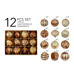 12-pc Gold and Bronze Ball Shatterproof Christmas Ornaments
