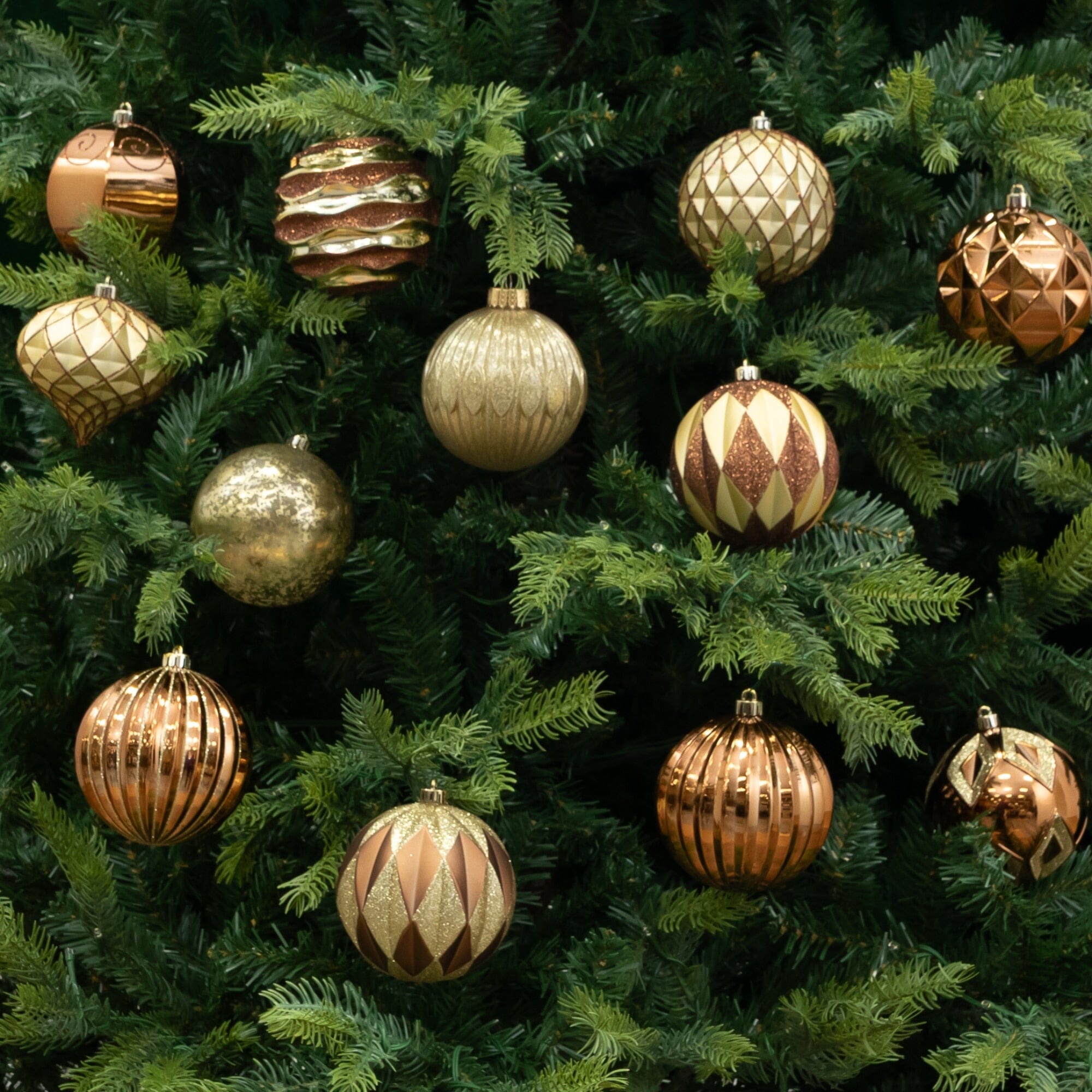 12-pc Gold and Bronze Ball Shatterproof Christmas Ornaments