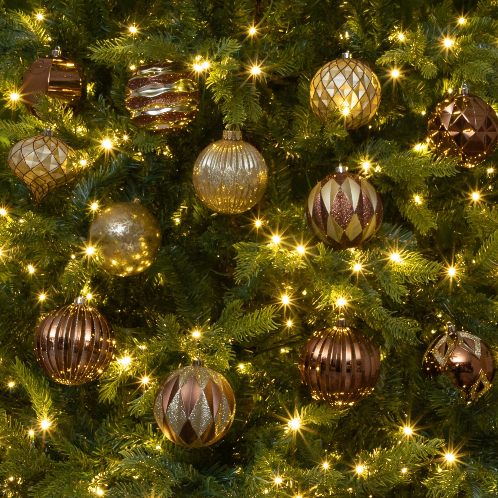 12-pc Gold and Bronze Ball Shatterproof Christmas Ornaments