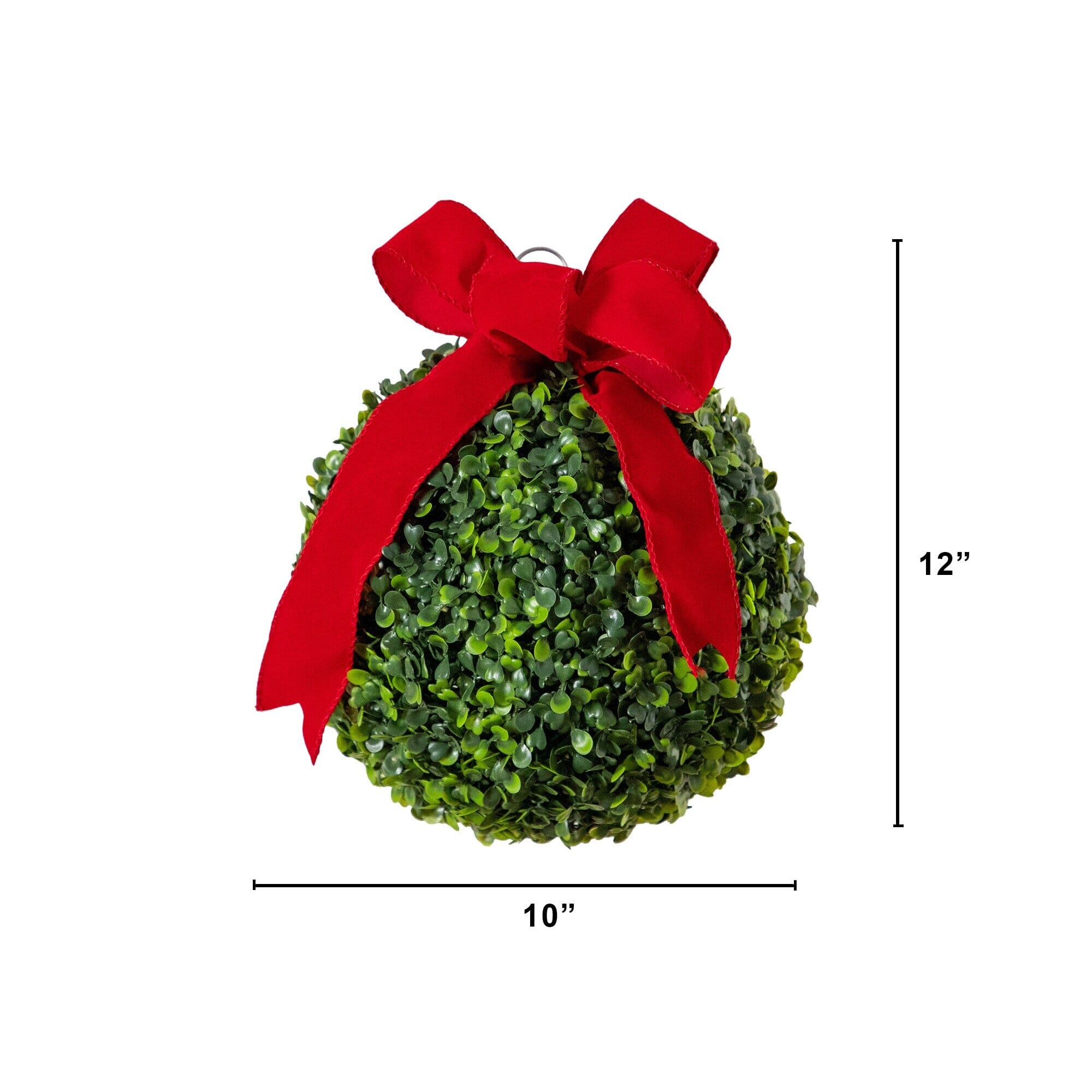 12" Pre-Lit Artificial Christmas Hanging Boxwood Ornament Ball with Red Bow and 40 LED Lights