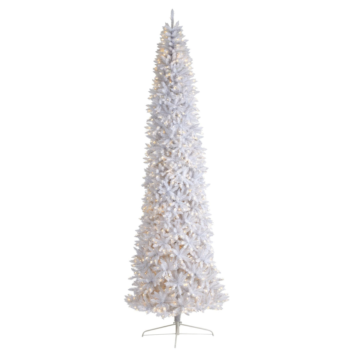 12' Slim White Artificial Christmas Tree with 1100 Warm White LED Lights and 3235 Bendable Branches
