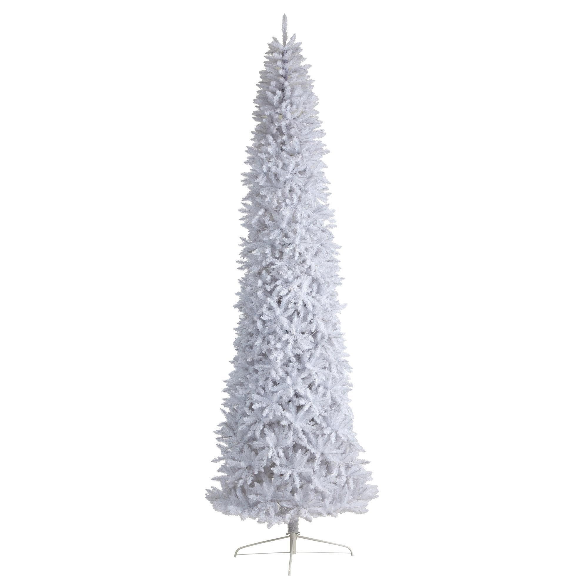 12' Slim White Artificial Christmas Tree with 1100 Warm White LED Lights and 3235 Bendable Branches
