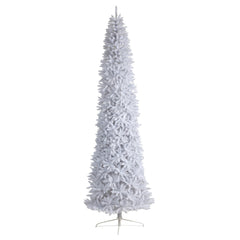 12' Slim White Artificial Christmas Tree with 1100 Warm White LED Lights and 3235 Bendable Branches