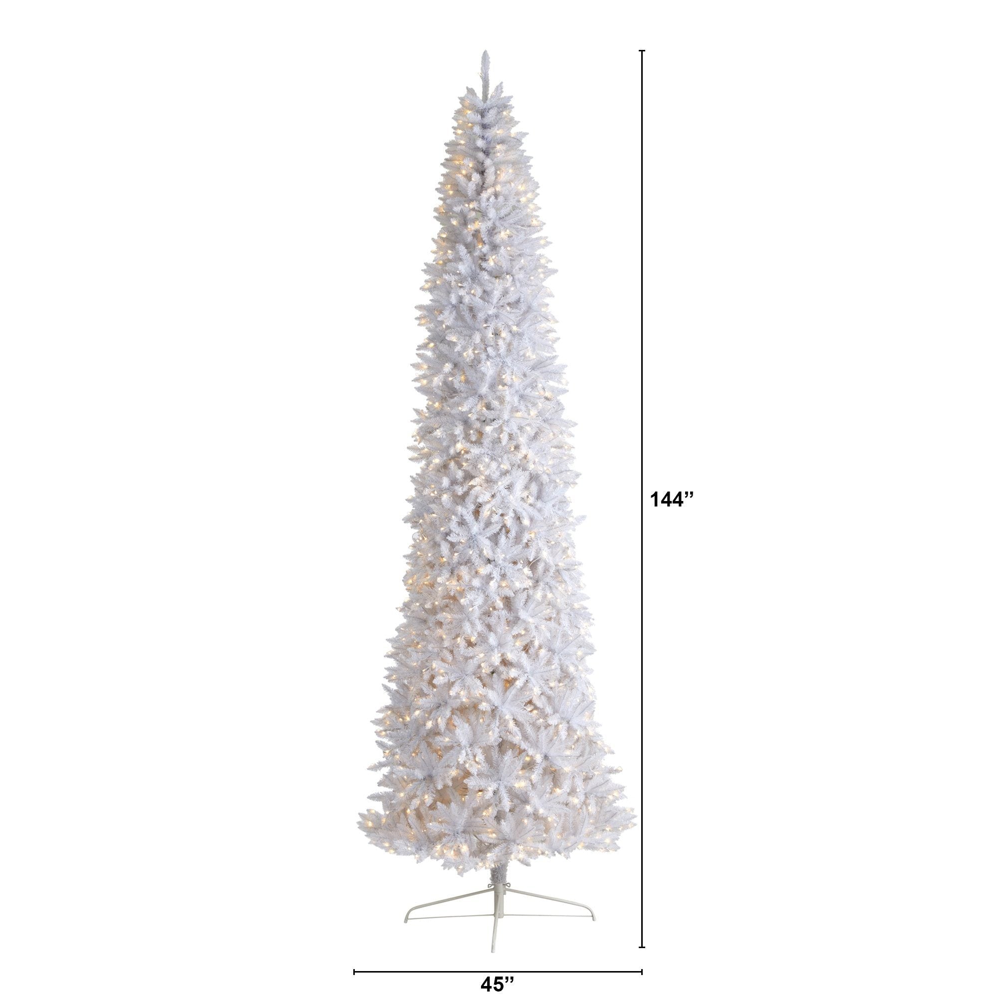 12' Slim White Artificial Christmas Tree with 1100 Warm White LED Lights and 3235 Bendable Branches