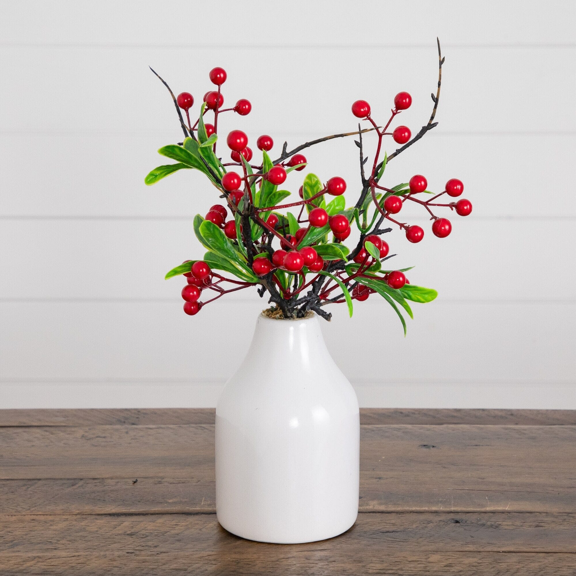 13” Artificial Red Holly Berries Arrangement in Ceramic Vase