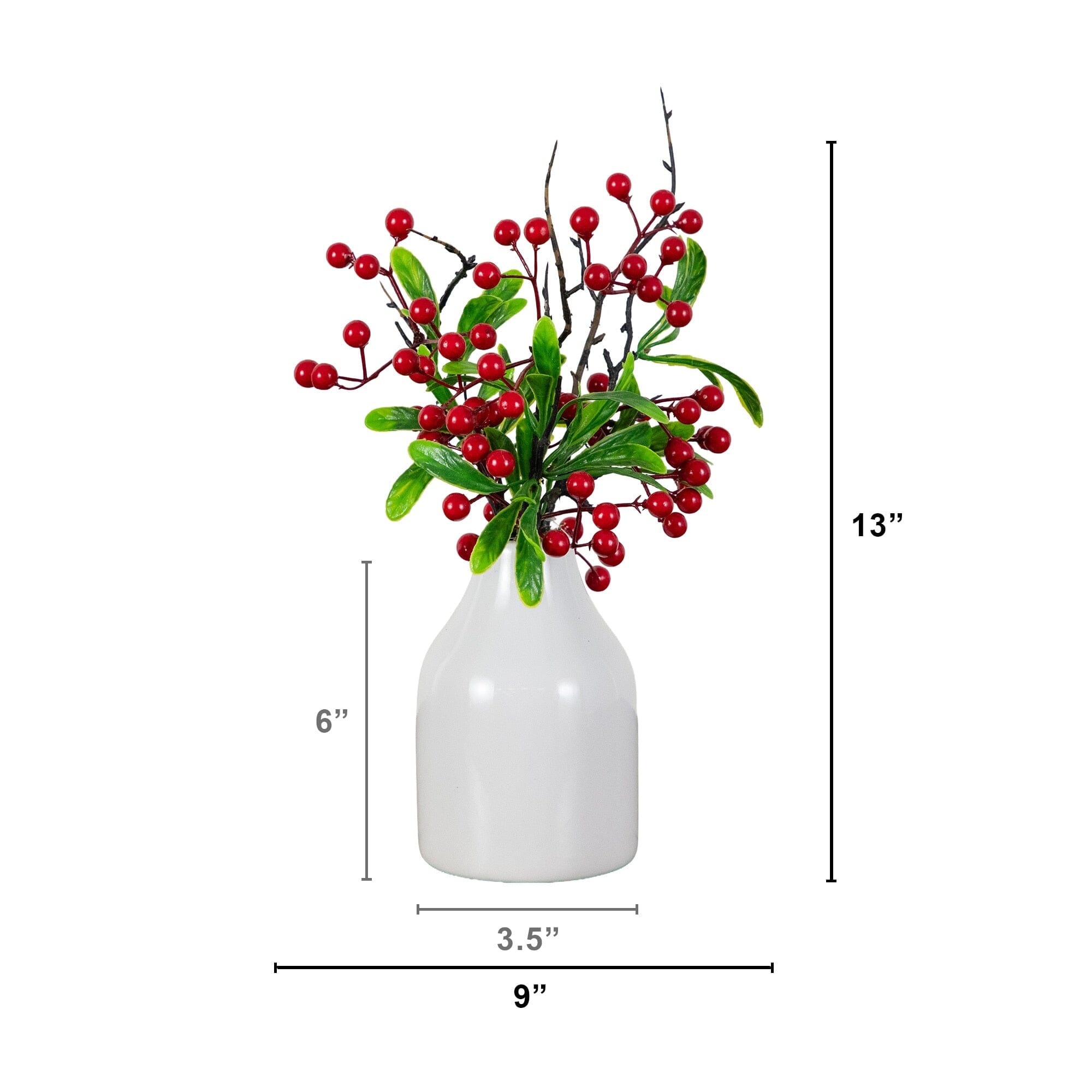 13” Artificial Red Holly Berries Arrangement in Ceramic Vase