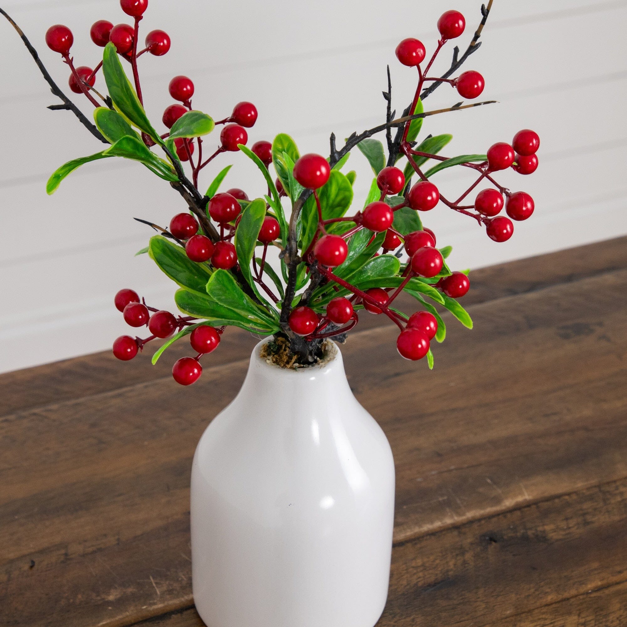 13” Artificial Red Holly Berries Arrangement in Ceramic Vase