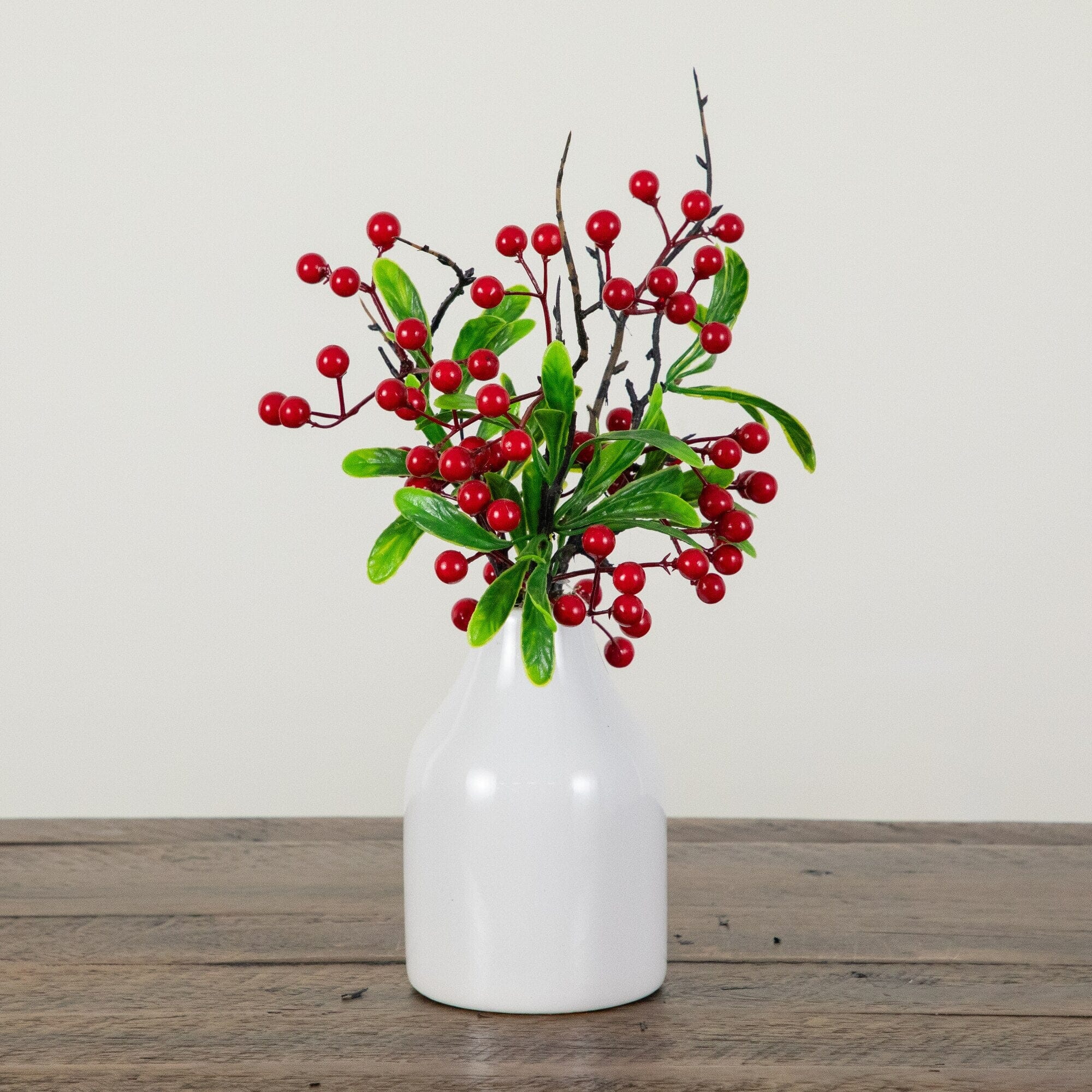 13” Artificial Red Holly Berries Arrangement in Ceramic Vase