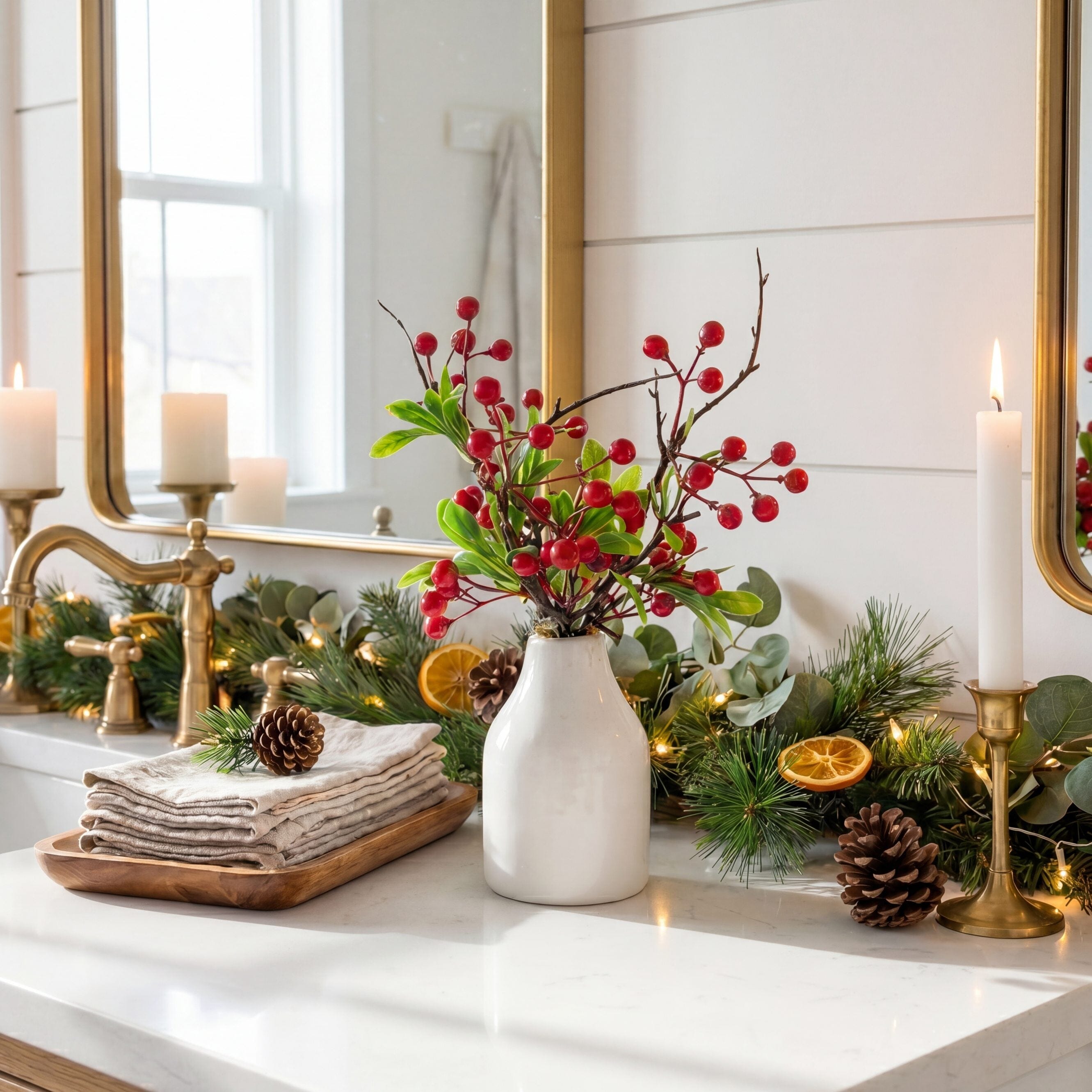 13” Artificial Red Holly Berries Arrangement in Ceramic Vase