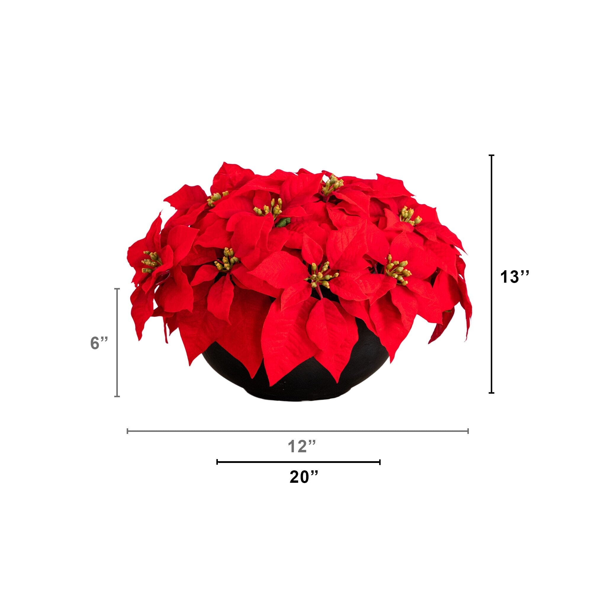 13” Artificial Red Velvet Poinsettia Arrangement in Black Oval Planter