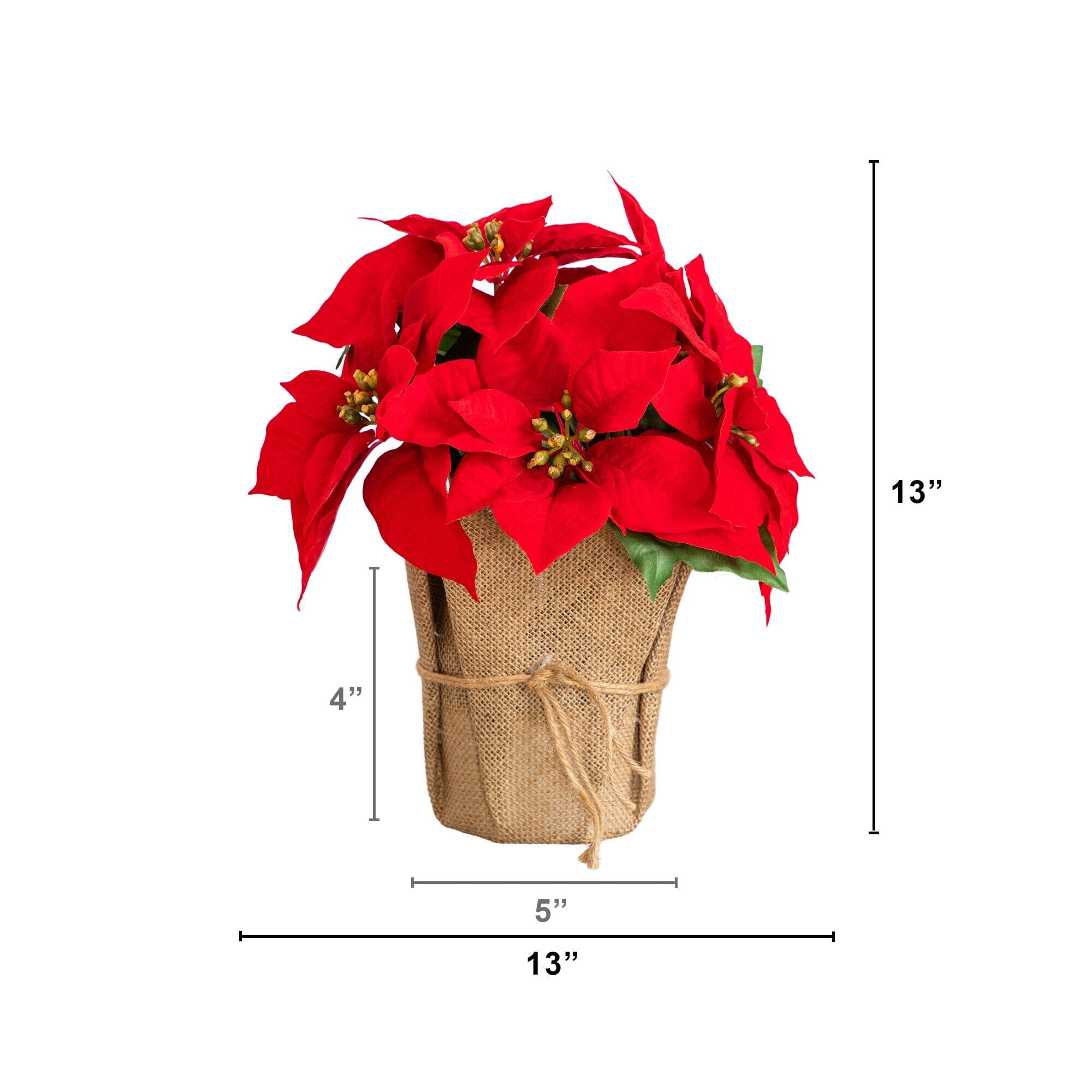 13” Artificial Red Velvet Poinsettia Arrangement in Burlap Planter