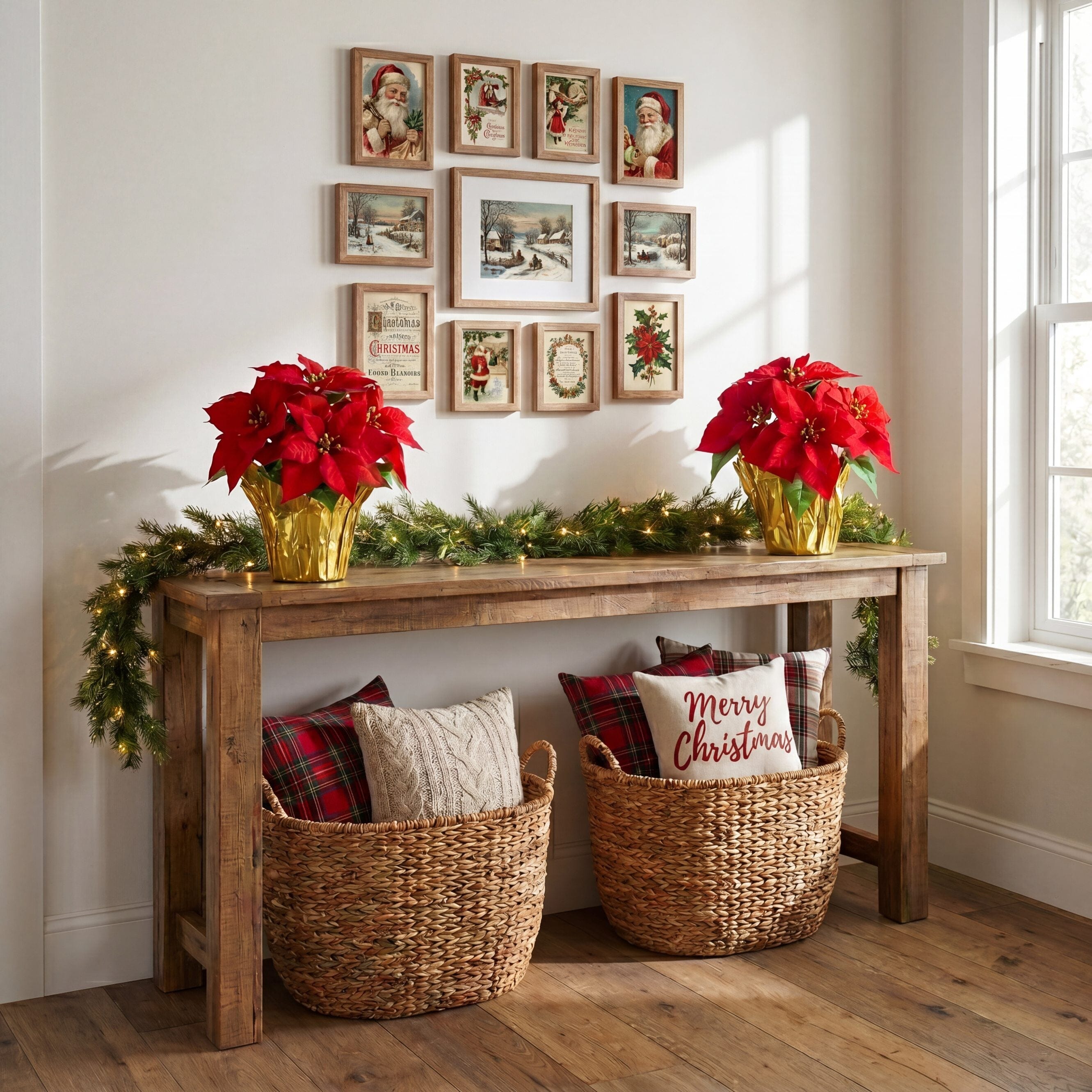 13” Artificial Red Velvet Poinsettia Arrangement in Gold Wrapped Planter - Set of 2
