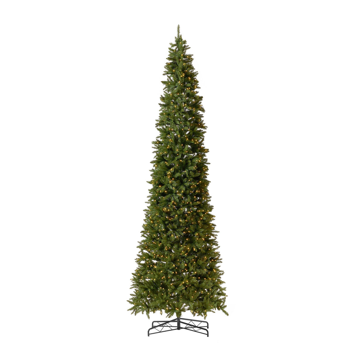 13' Artificial Slim Green Mountain Pine Christmas Tree with 1360 Warm White LED Lights and 3924 Bendable Branches