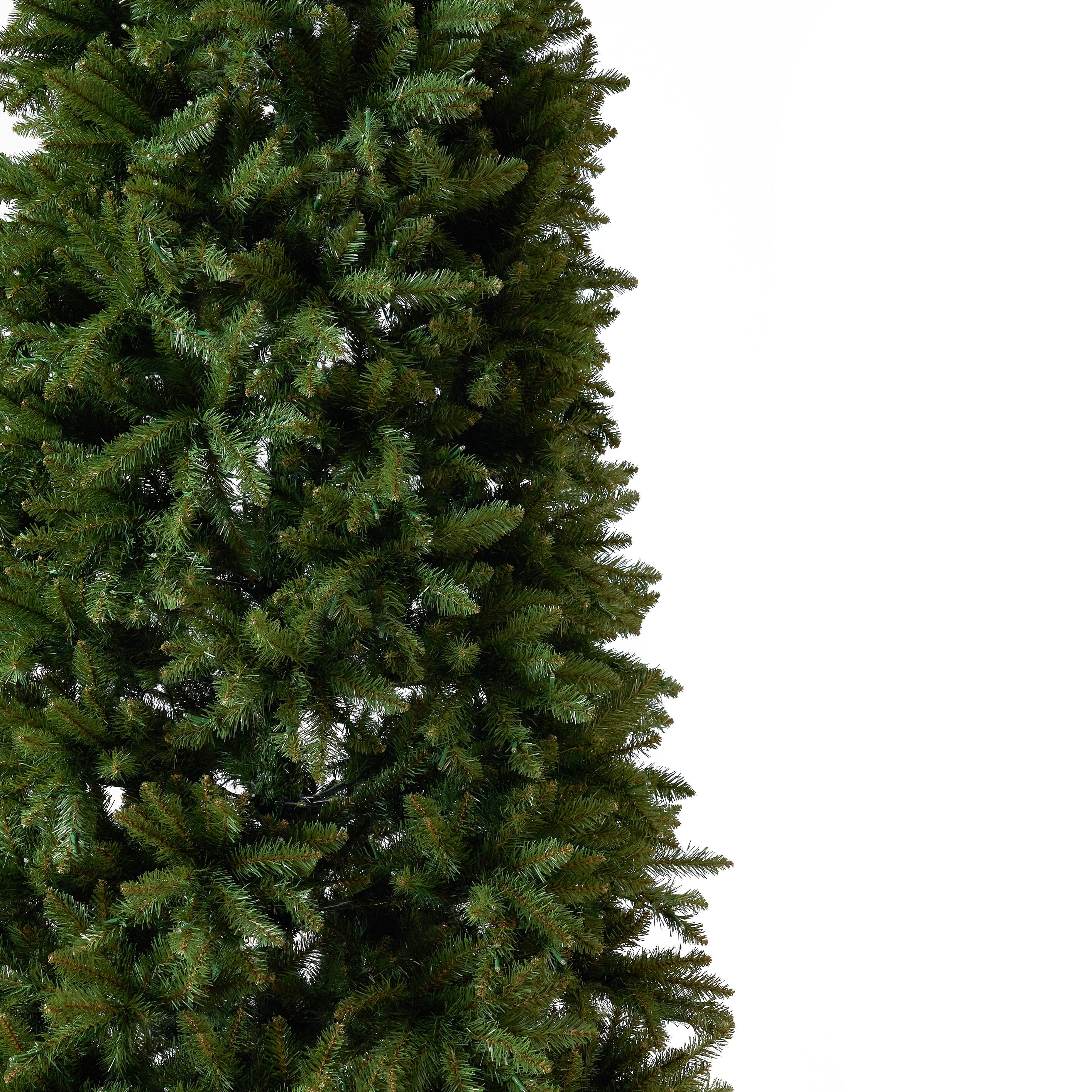 13' Artificial Slim Green Mountain Pine Christmas Tree with 1360 Warm White LED Lights and 3924 Bendable Branches